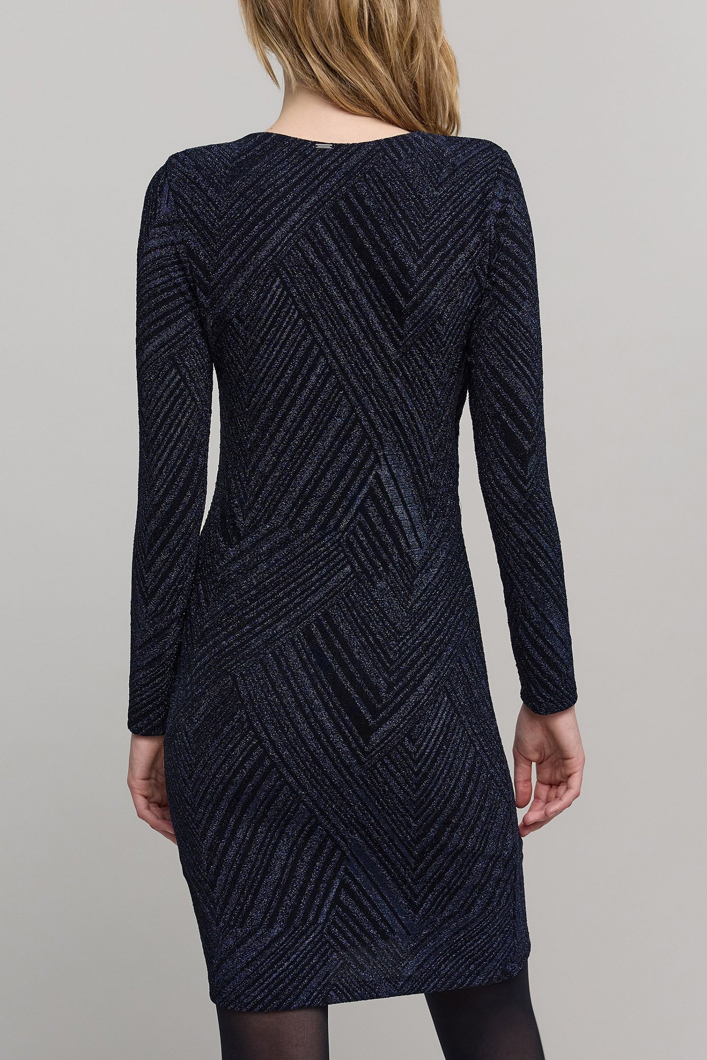 NAVY METALLIC KNIT DRAPED DRESS 2