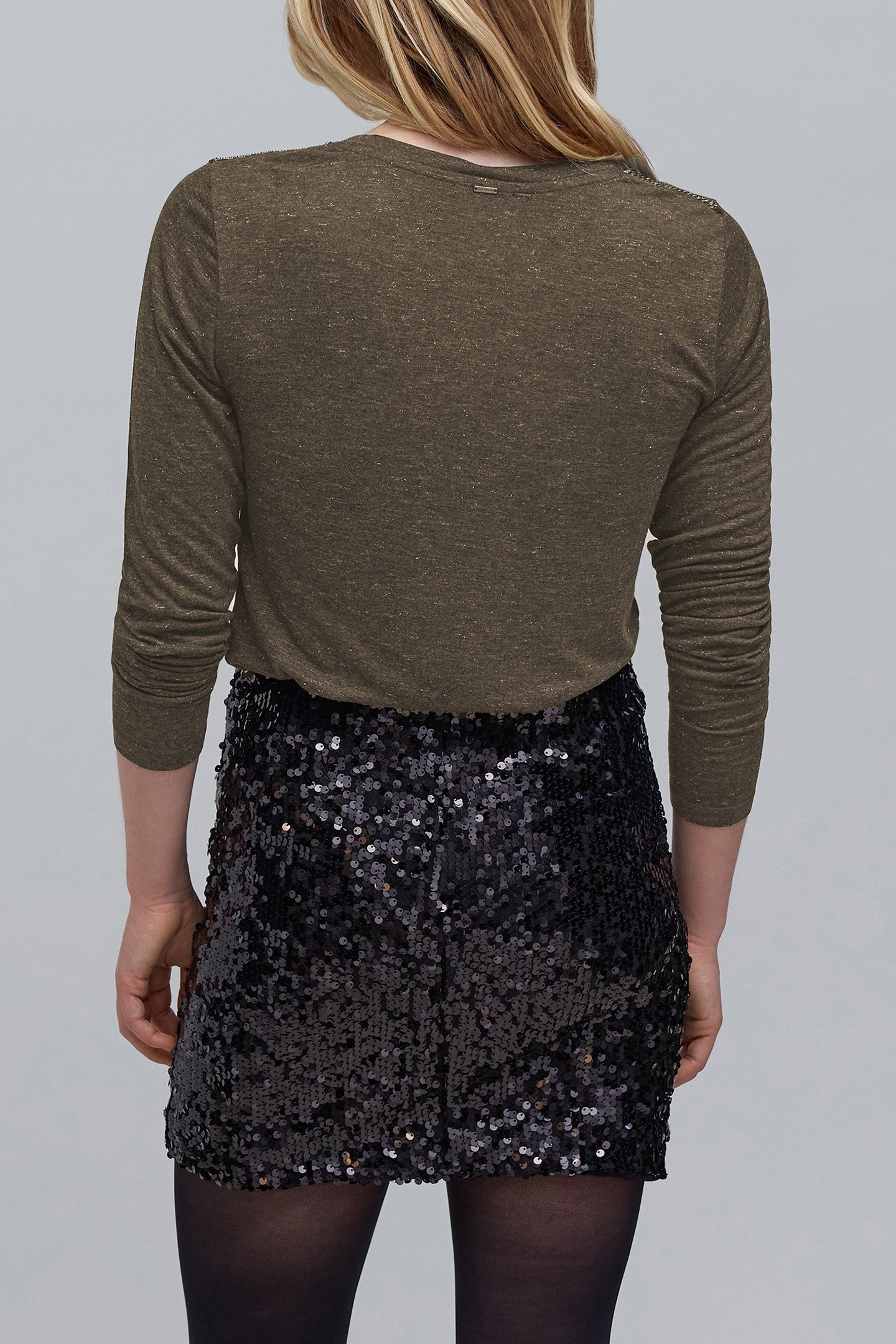 KHAKI LUREX MESH TEE-SHIRT WITH CURB CHAIN DESIGN 2