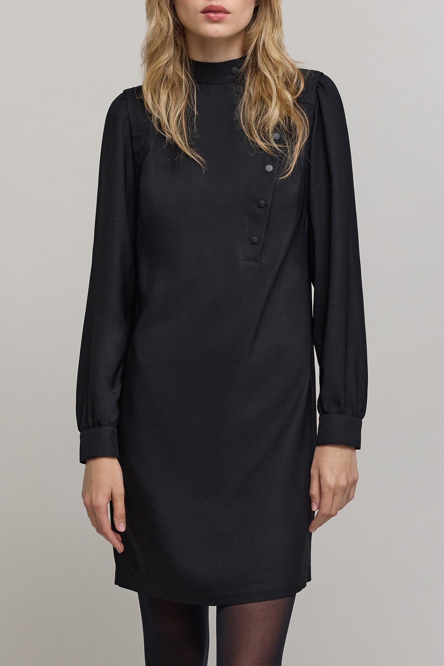 BLACK DRESS WITH ASYMMETRICAL CLOSURE 4