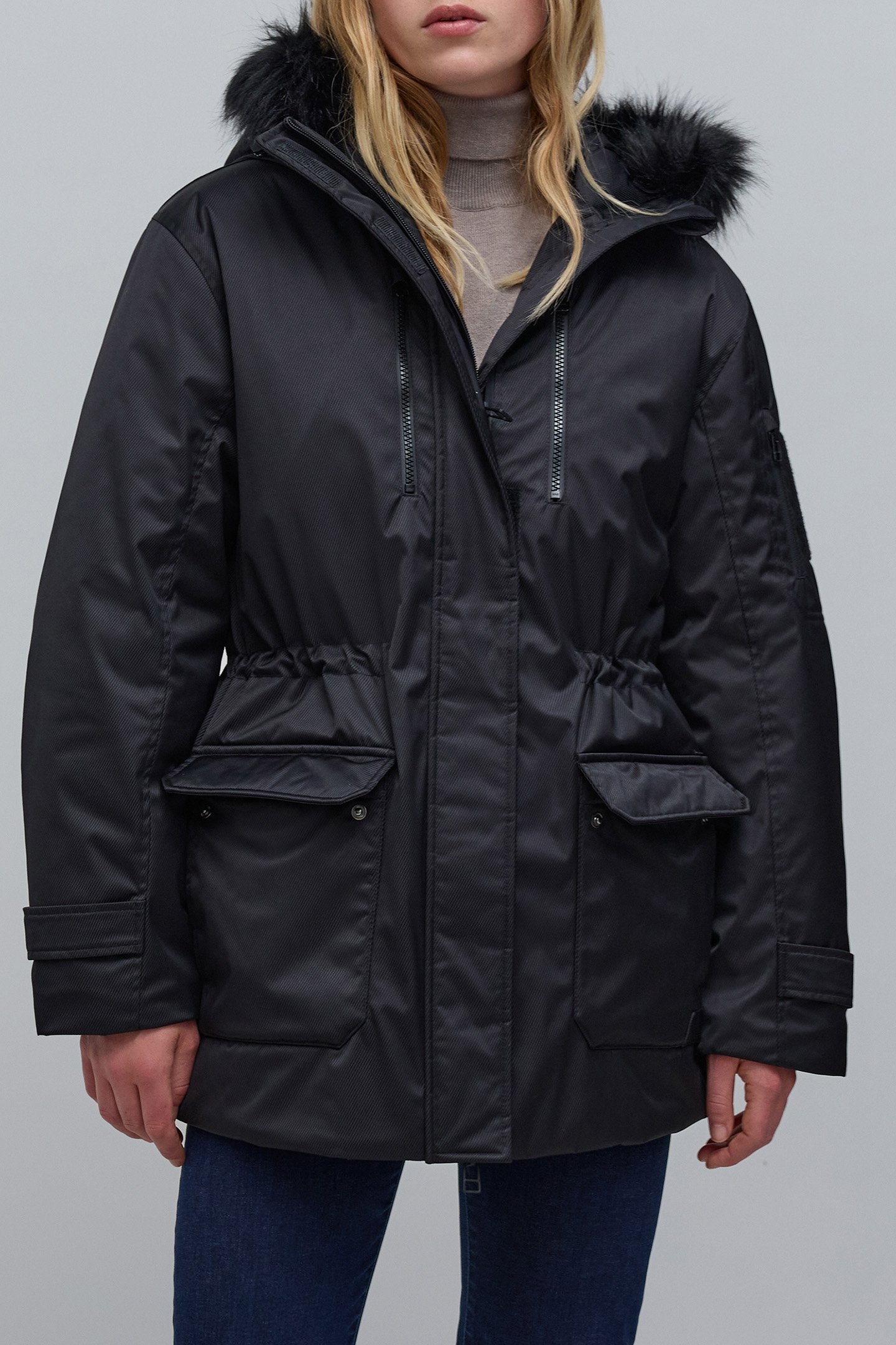 BLACK STRIPED PARKA 1