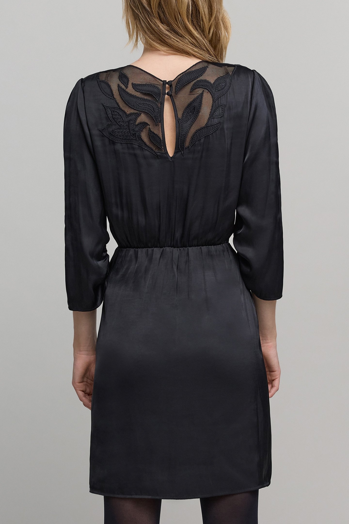 BLACK CRUMPLED LACE BACK DRESS 2