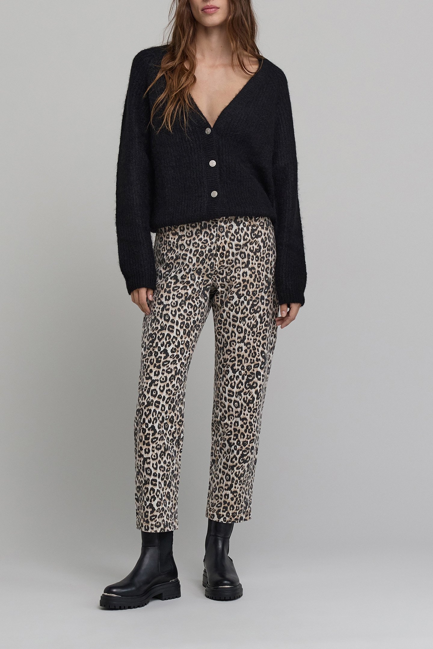 BLACK LEOPARD PRINT STRAIGHT BEIGE JEANS 3