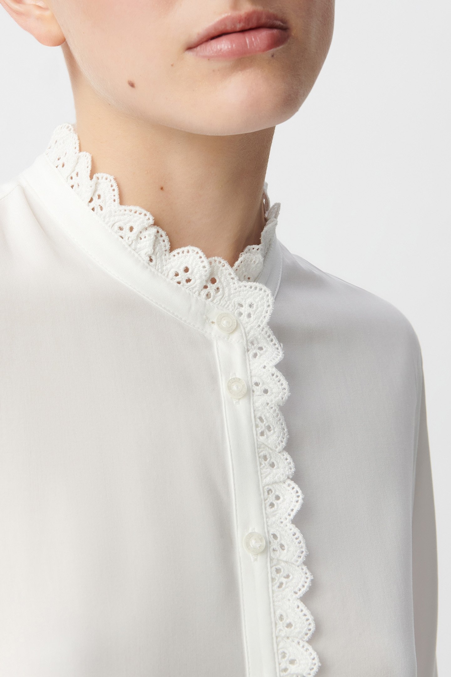 OFF-WHITE SHIRT WITH EMBROIDERED LACE TRIM 5