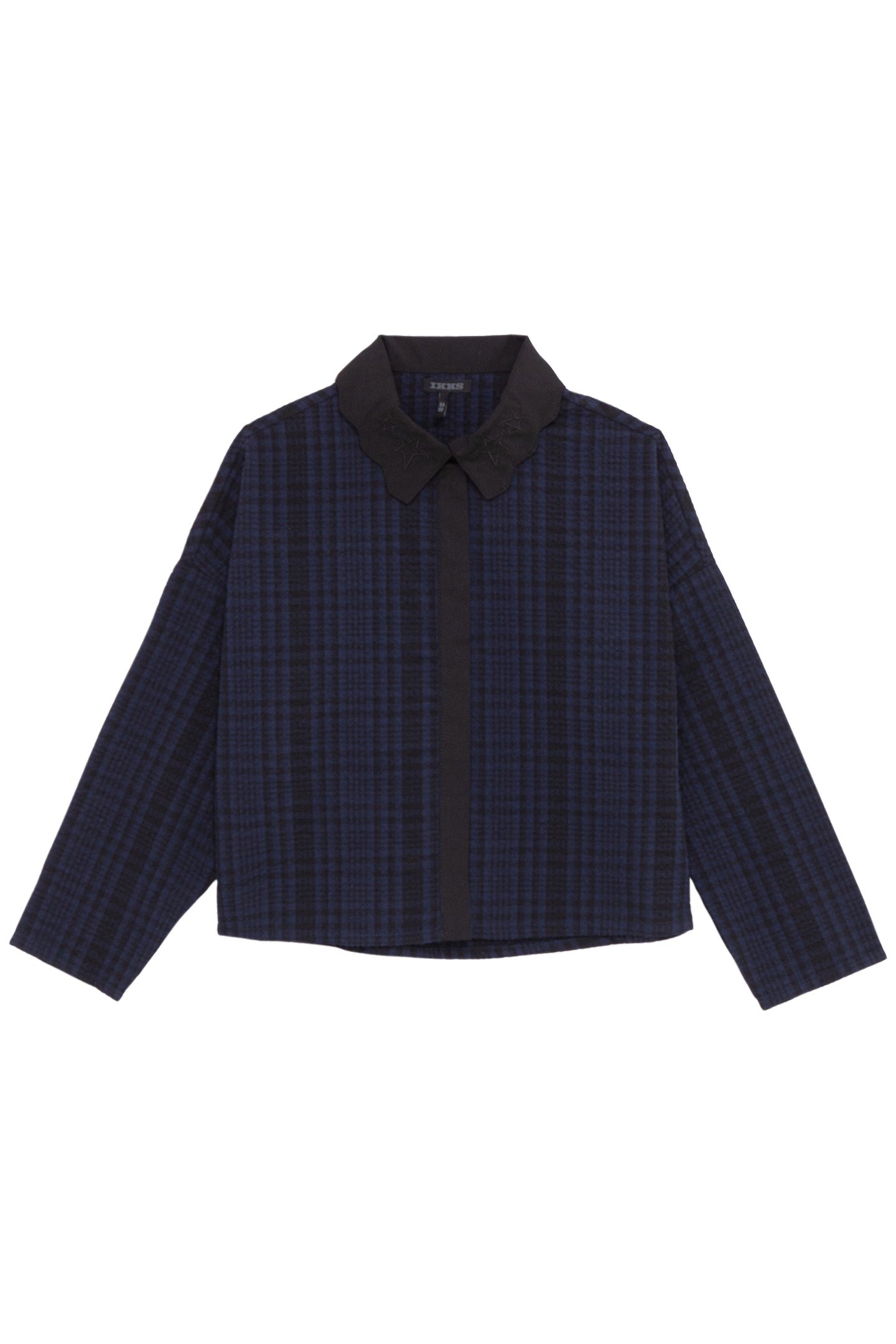 GIRL'S NAVY CHECK CROPPED SHIRT 1