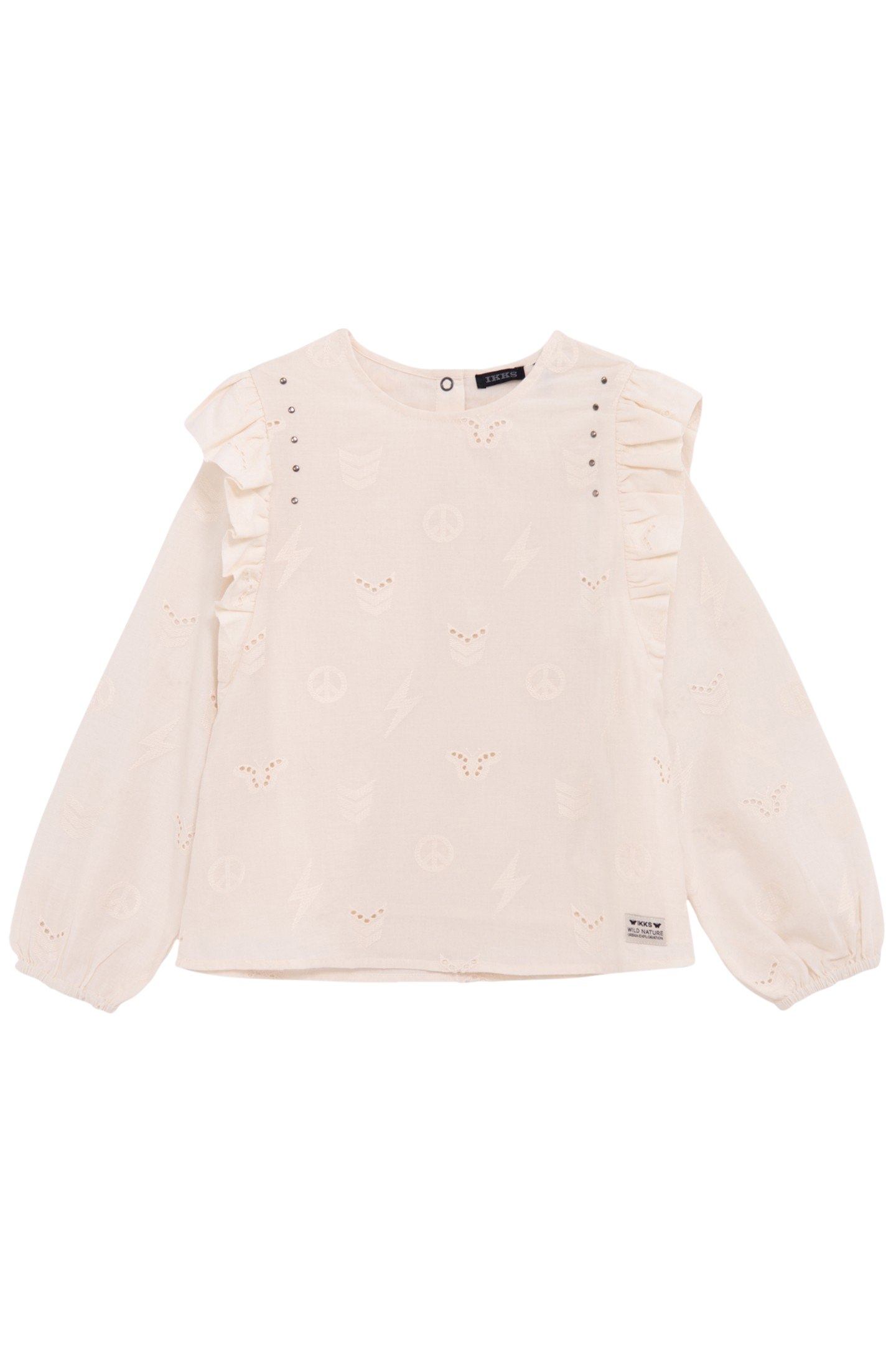 BLOUSE ECRU BRODERIE ANGLAISE MOTIFS ARMY FILLE 1