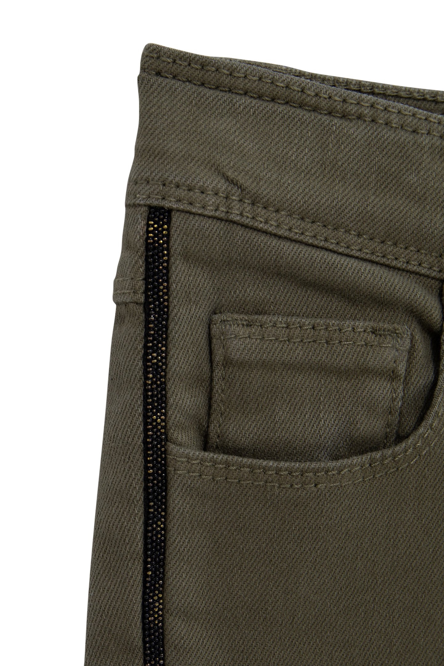 GIRL'S UPCYCLED SLIM KHAKI JEWEL-BRAIDED JEANS 5