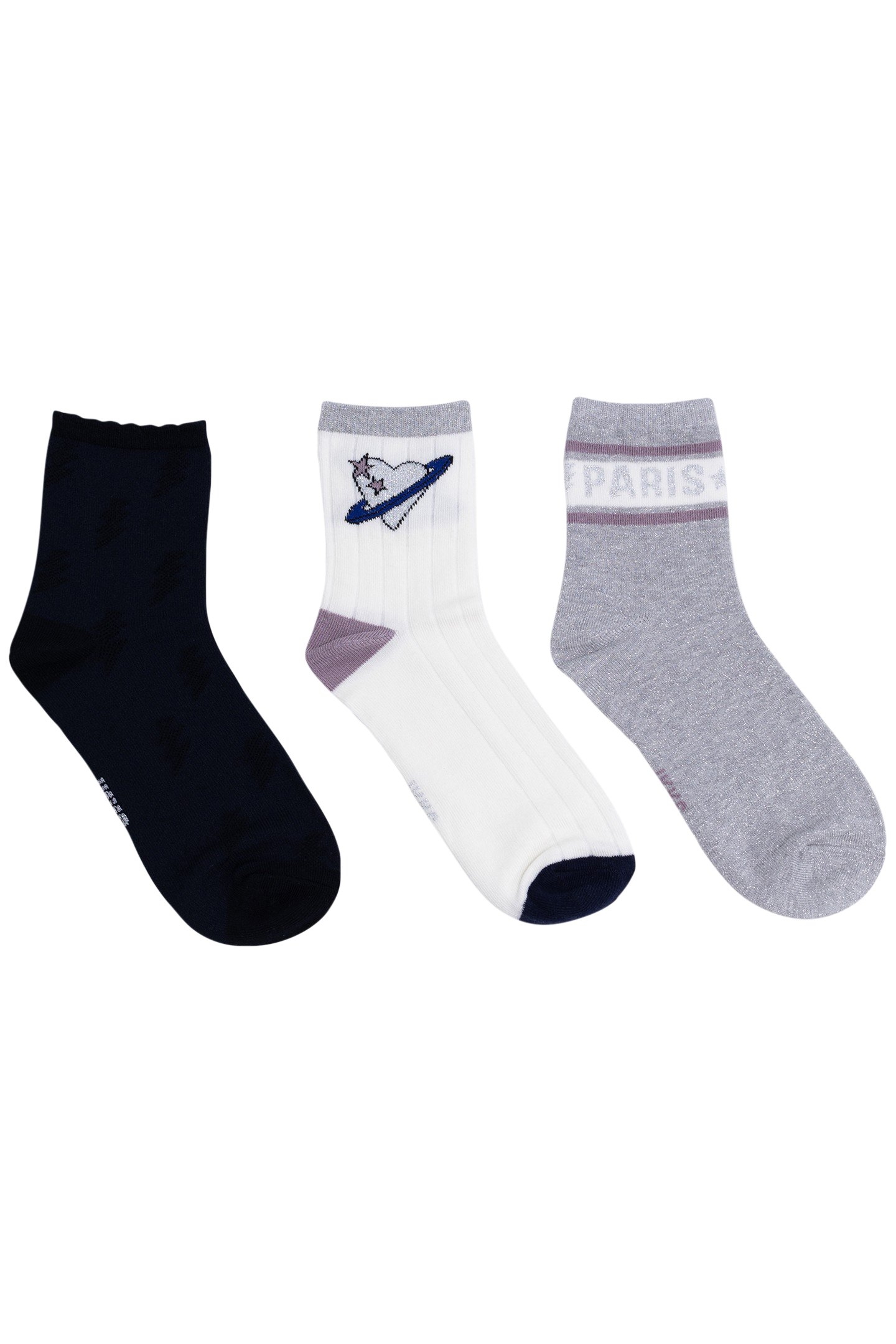 GIRL'S NAVY, ECRU AND SILVER SOCKS 1