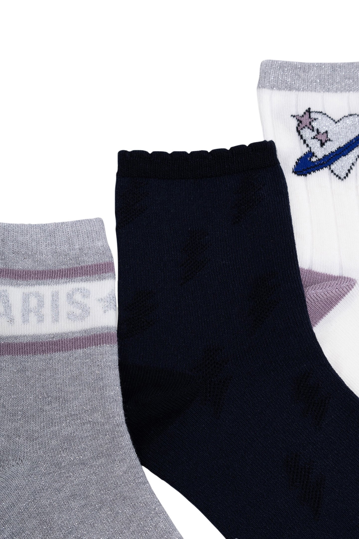 GIRL'S NAVY, ECRU AND SILVER SOCKS 7