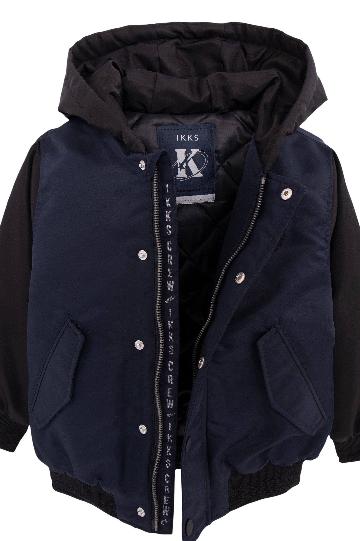 BOYS' NAVY HOODED JACKET WITH BLACK SLEEVES 4