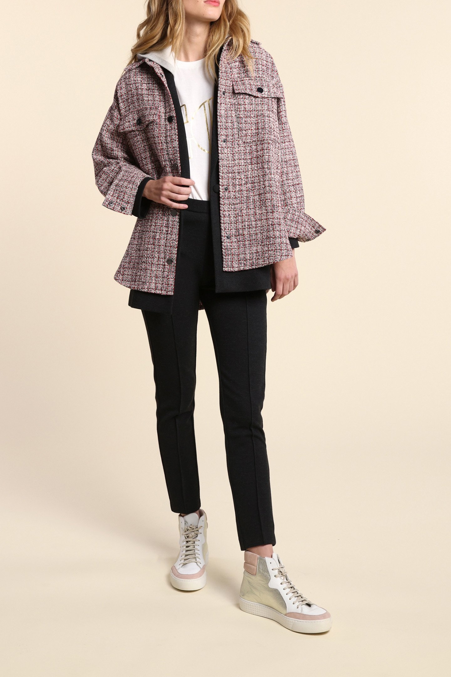 RED DECORATIVE TWEED-STYLE OVERSHIRT 3