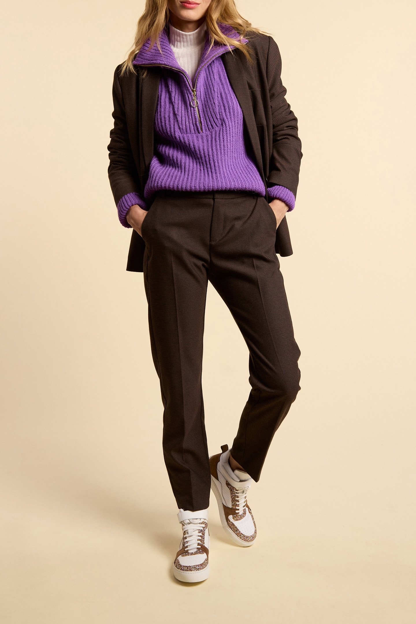 CAMEL HOUNDSTOOTH SUIT JACKET 5