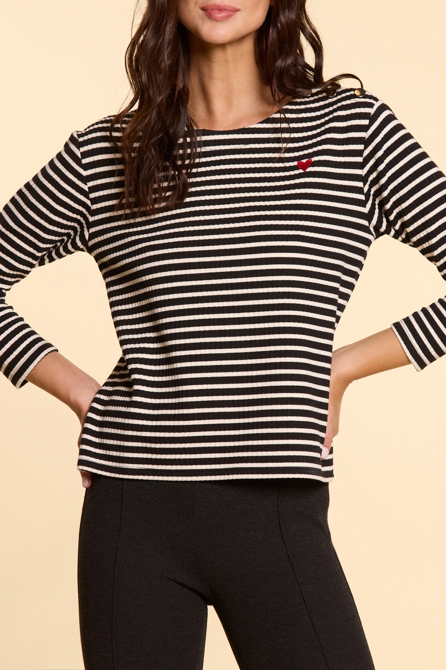 BLACK SAILOR STRIPE TOP WITH HEART EMBROIDERY 6