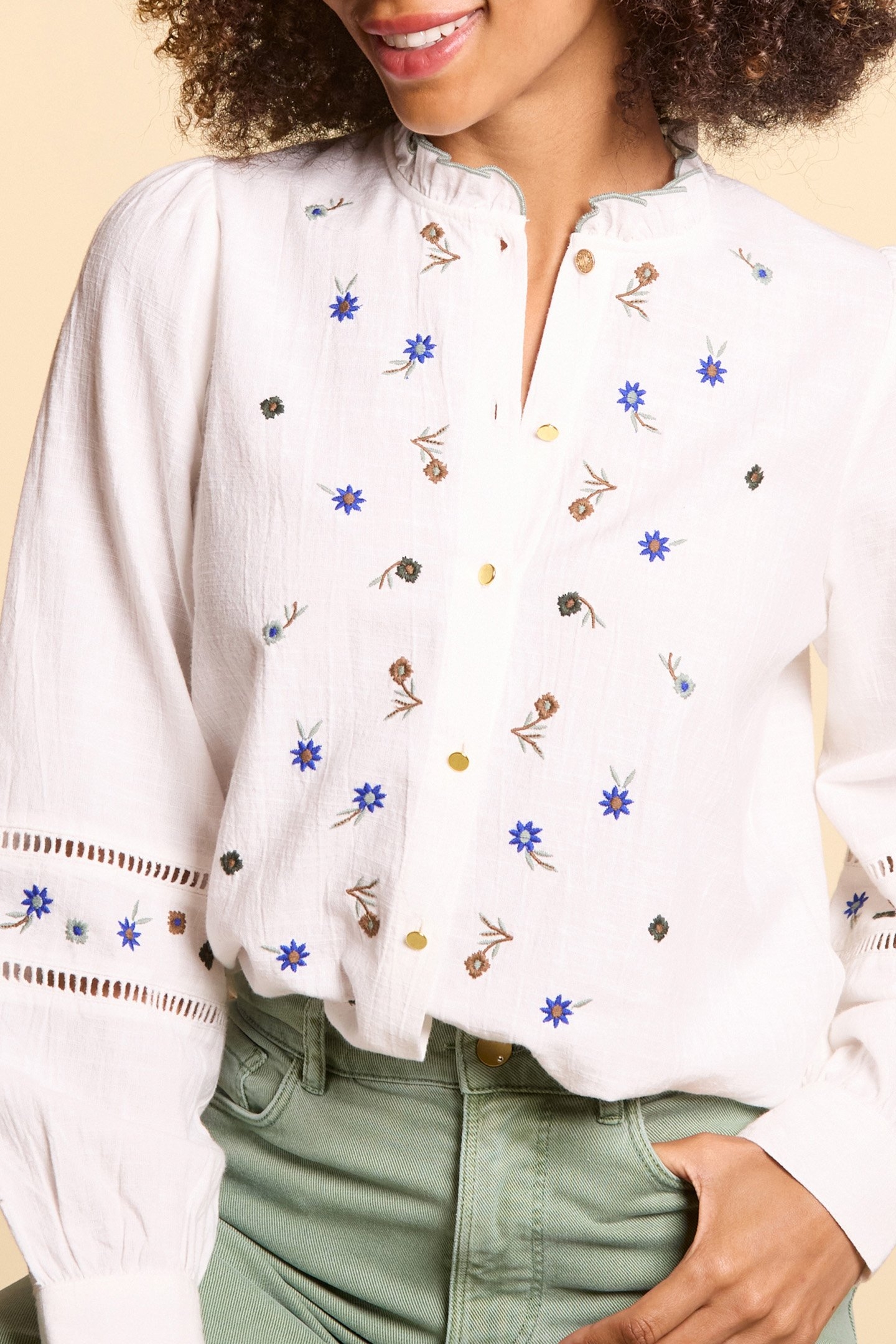 OFF-WHITE BLOUSE WITH FLOWER EMBROIDERY 4