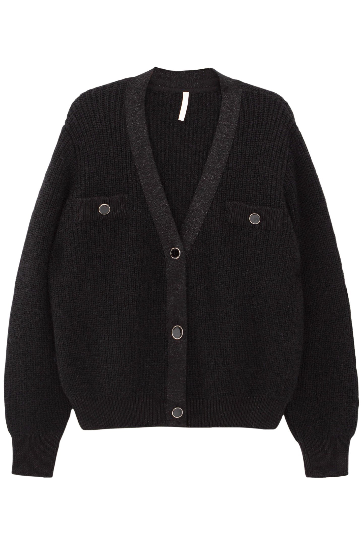 BLACK CARDIGAN KNIT FALSE CHEST POCKETS 3