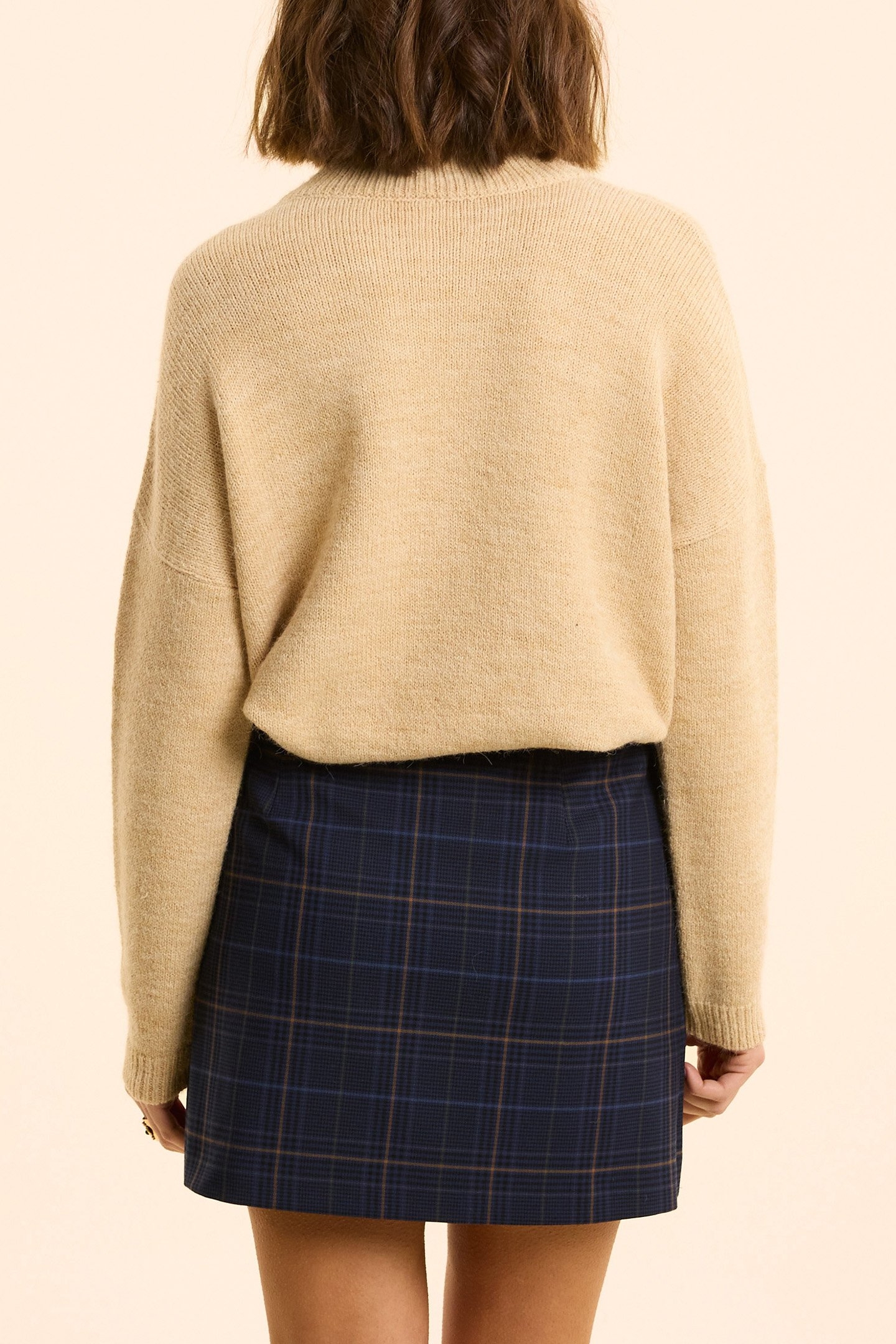 BEIGE STAND-UP COLLAR SWEATER WITH HEART MOTIF 2