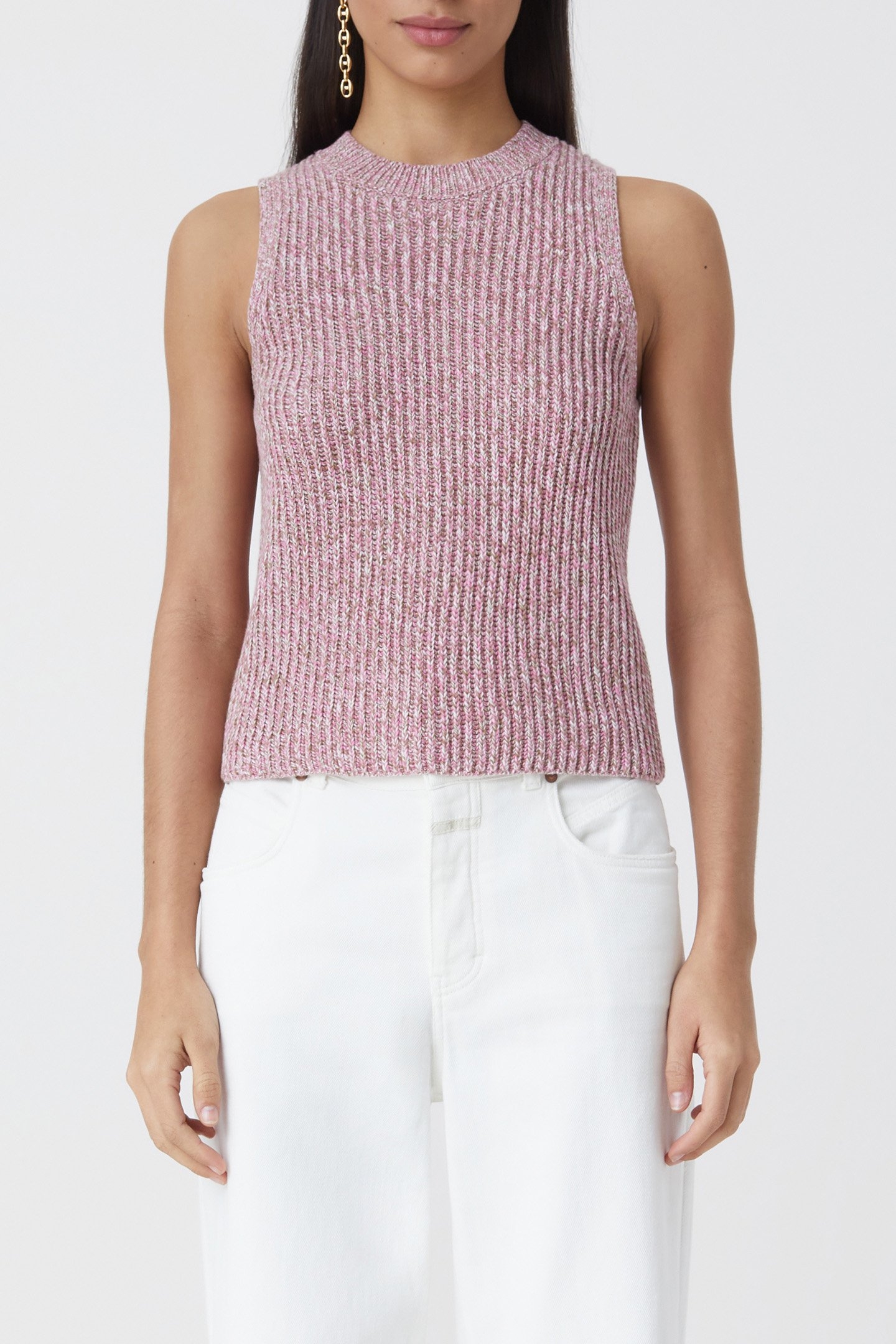 CREW NECK RACER TOP KNITS PINK LILIES 1