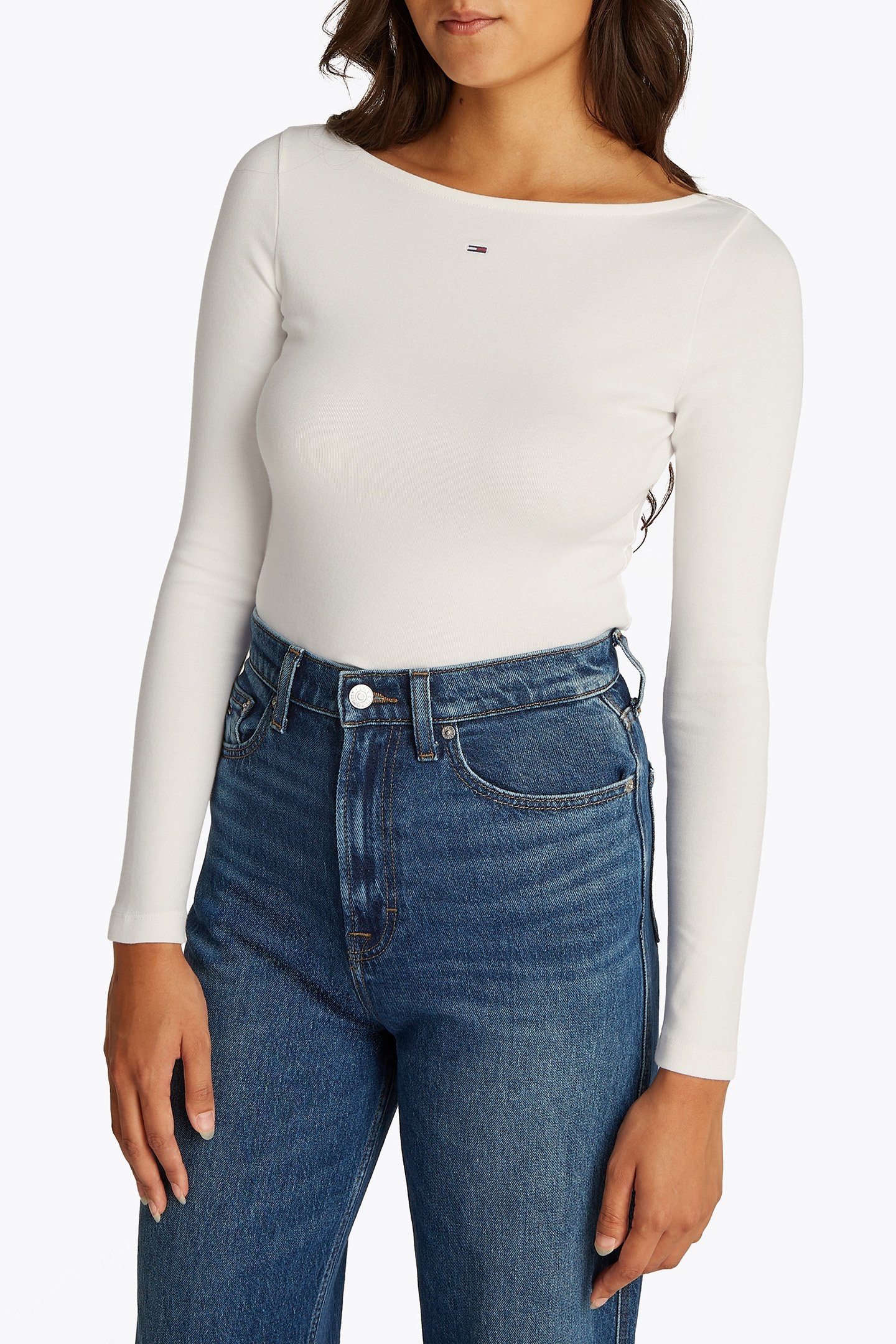 TJW SLIM FIT BOAT NECK LONG SLEEVE TOP ECRU 1