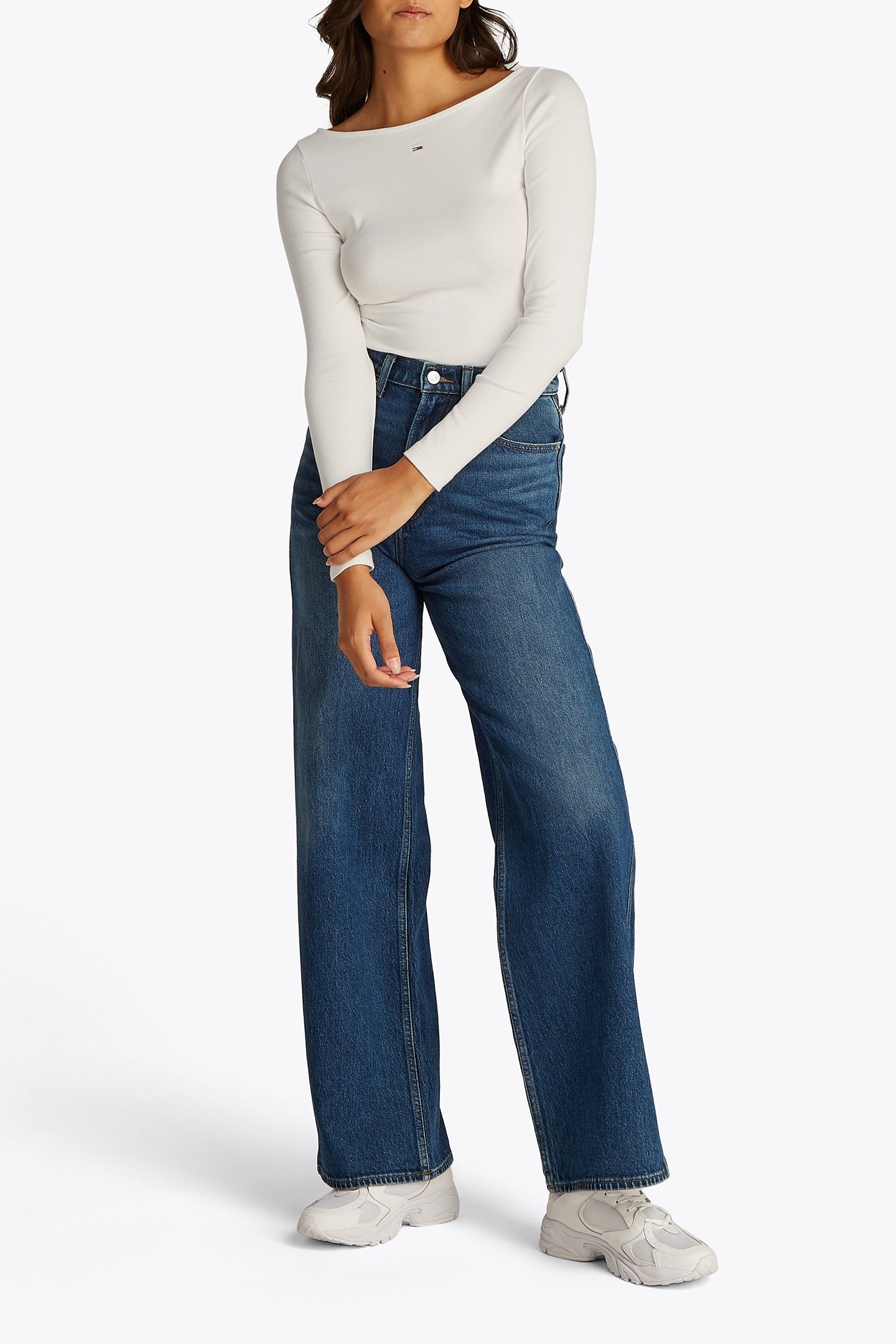 TJW SLIM FIT BOAT NECK LONG SLEEVE TOP ECRU 2