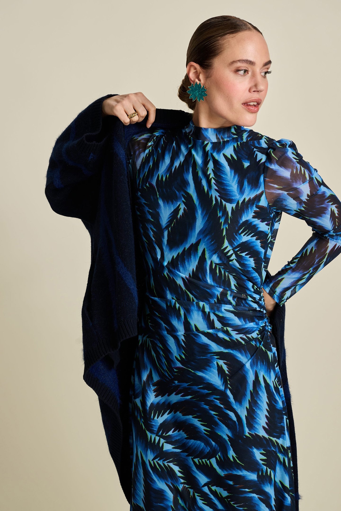 DRESS - FEATHERS BLUE MESH 7