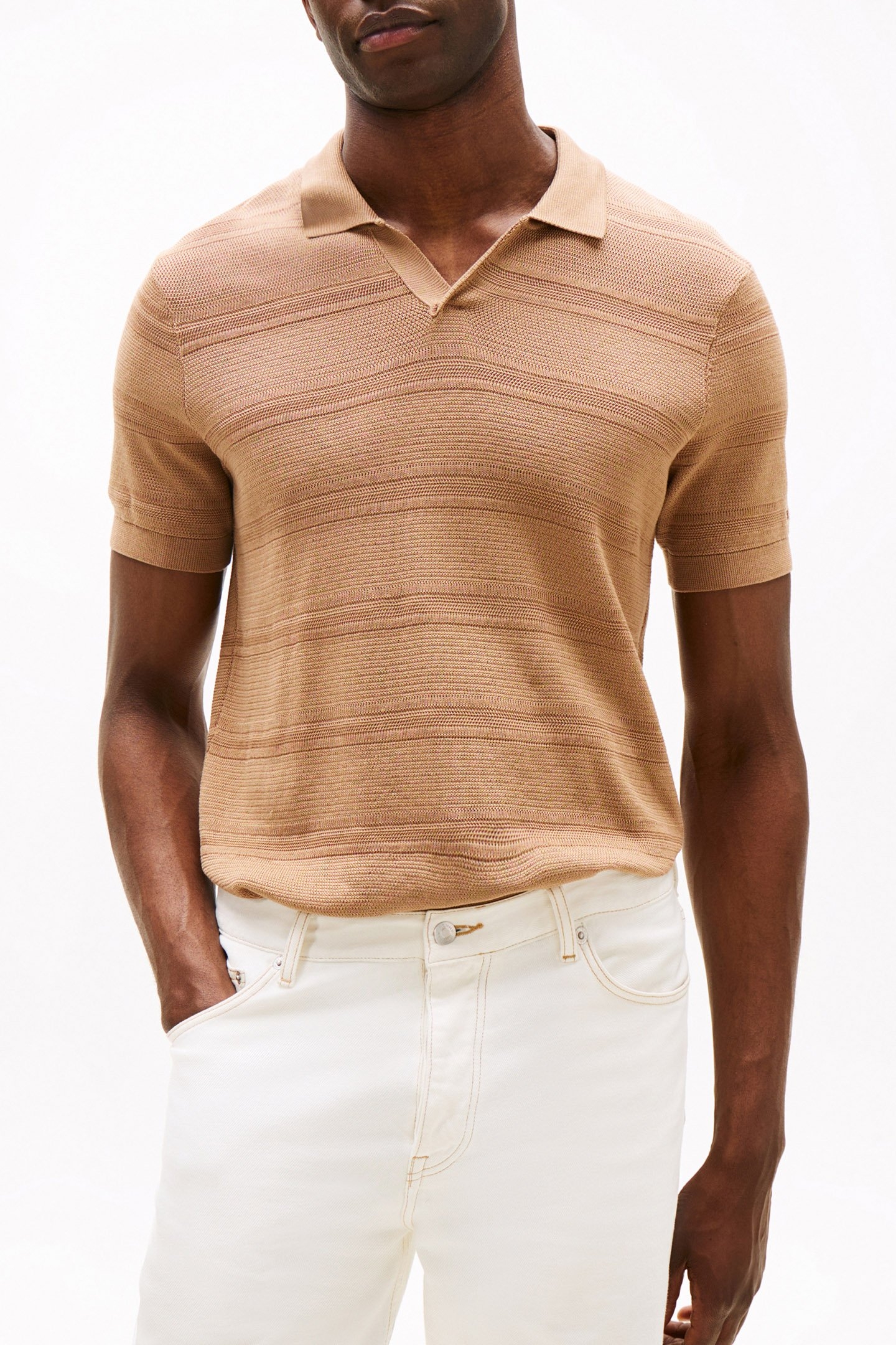 DC KNTD STP JHNY COL SLIM FIT POLO SHIRT CHAMPAGNE COLOR 1