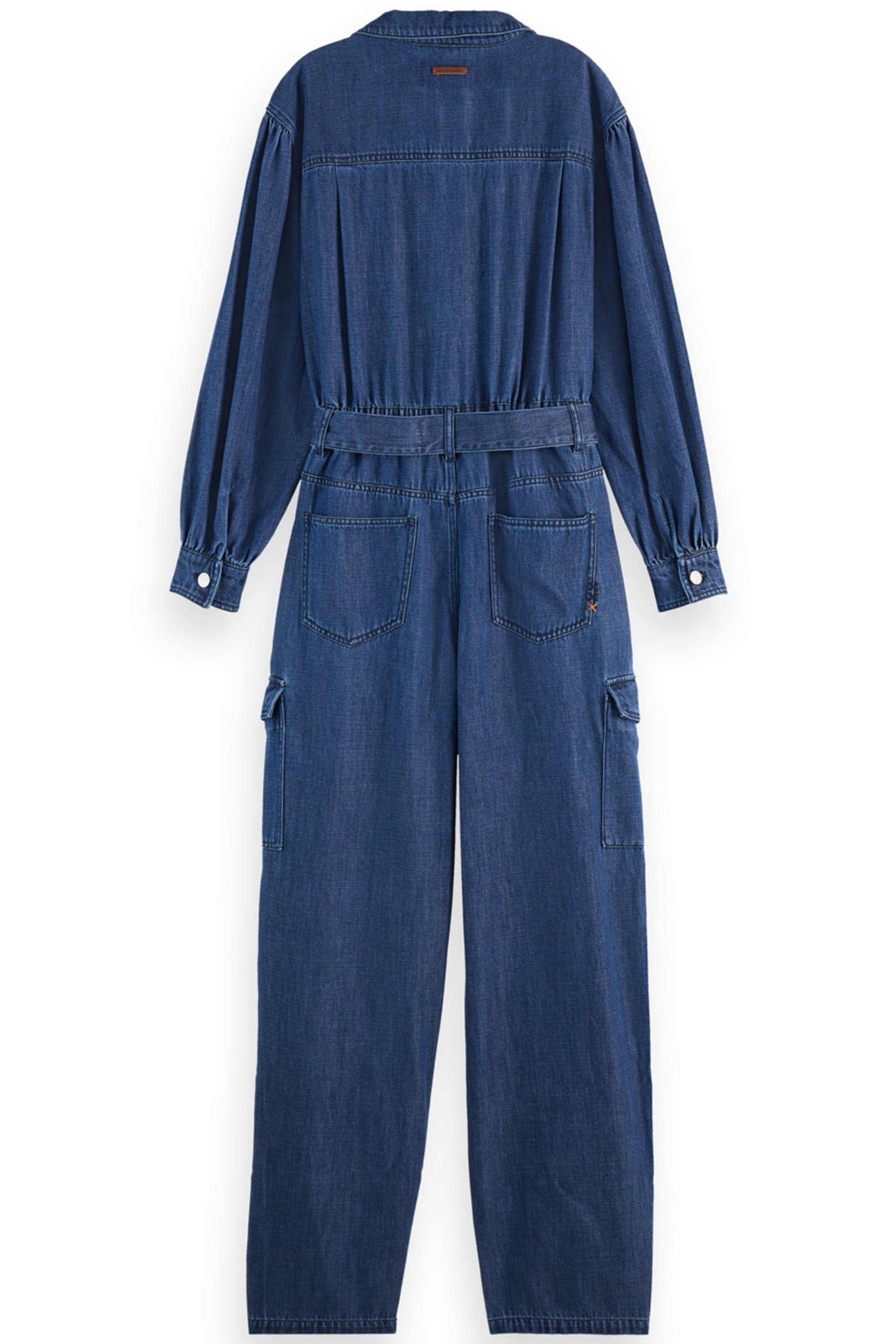 LIGHTWEIGHT DENIM JUMPSUIT IN DARK WASH WITH TONAL DETAILING 4