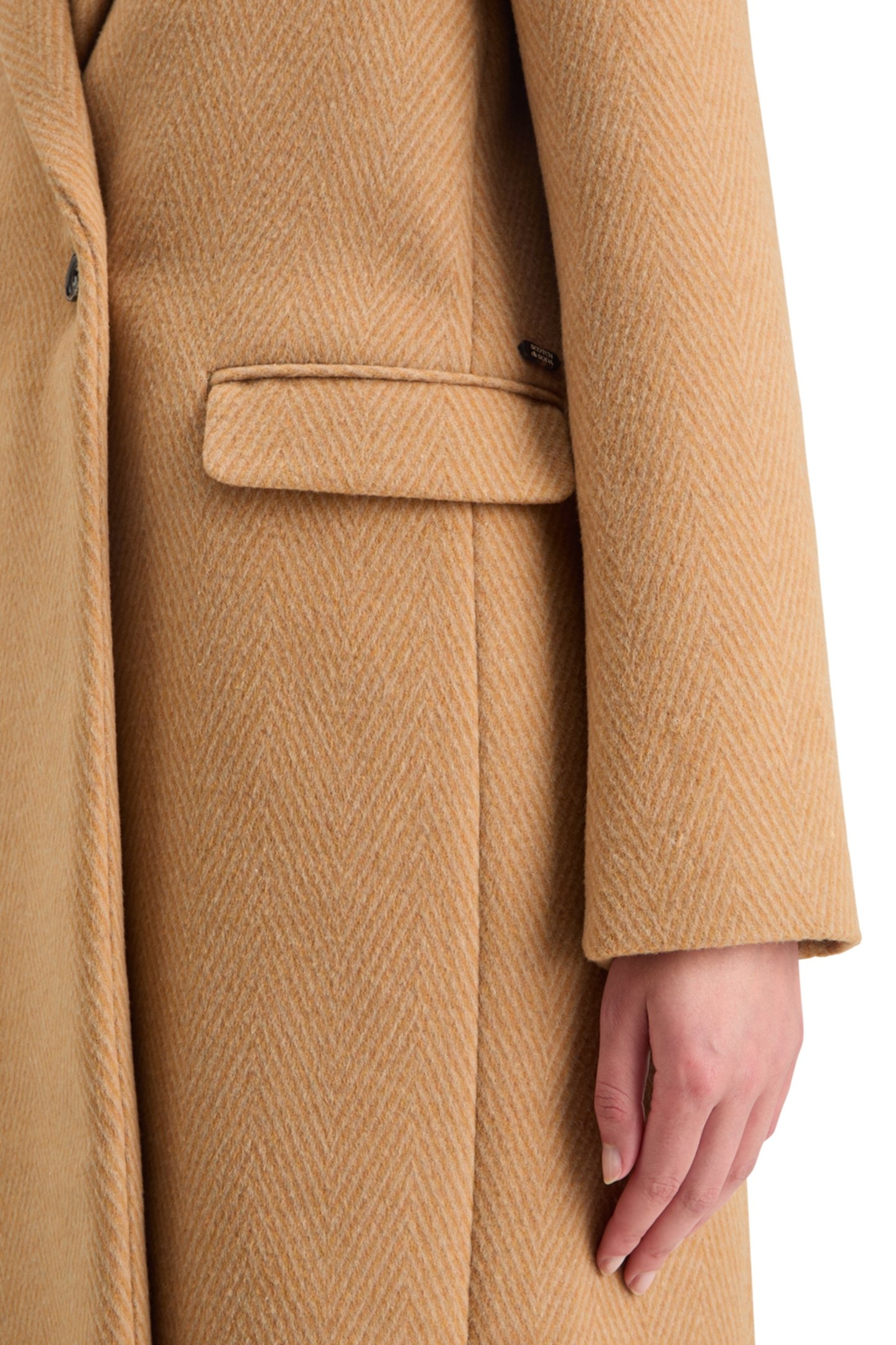 SINGLE BREASTED HERRINGBONE WOOL BLEND TAILORED COAT TABACCO 5