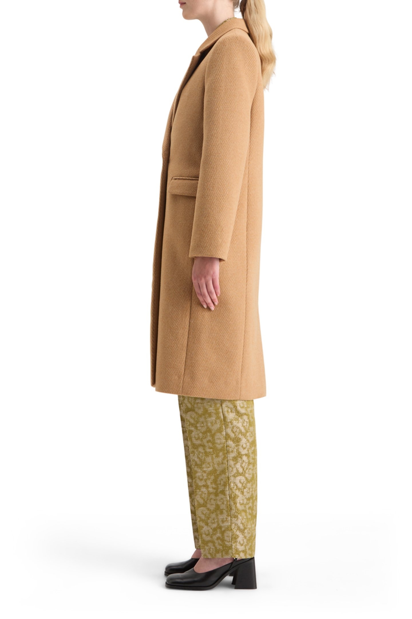 SINGLE BREASTED HERRINGBONE WOOL BLEND TAILORED COAT TABACCO 3