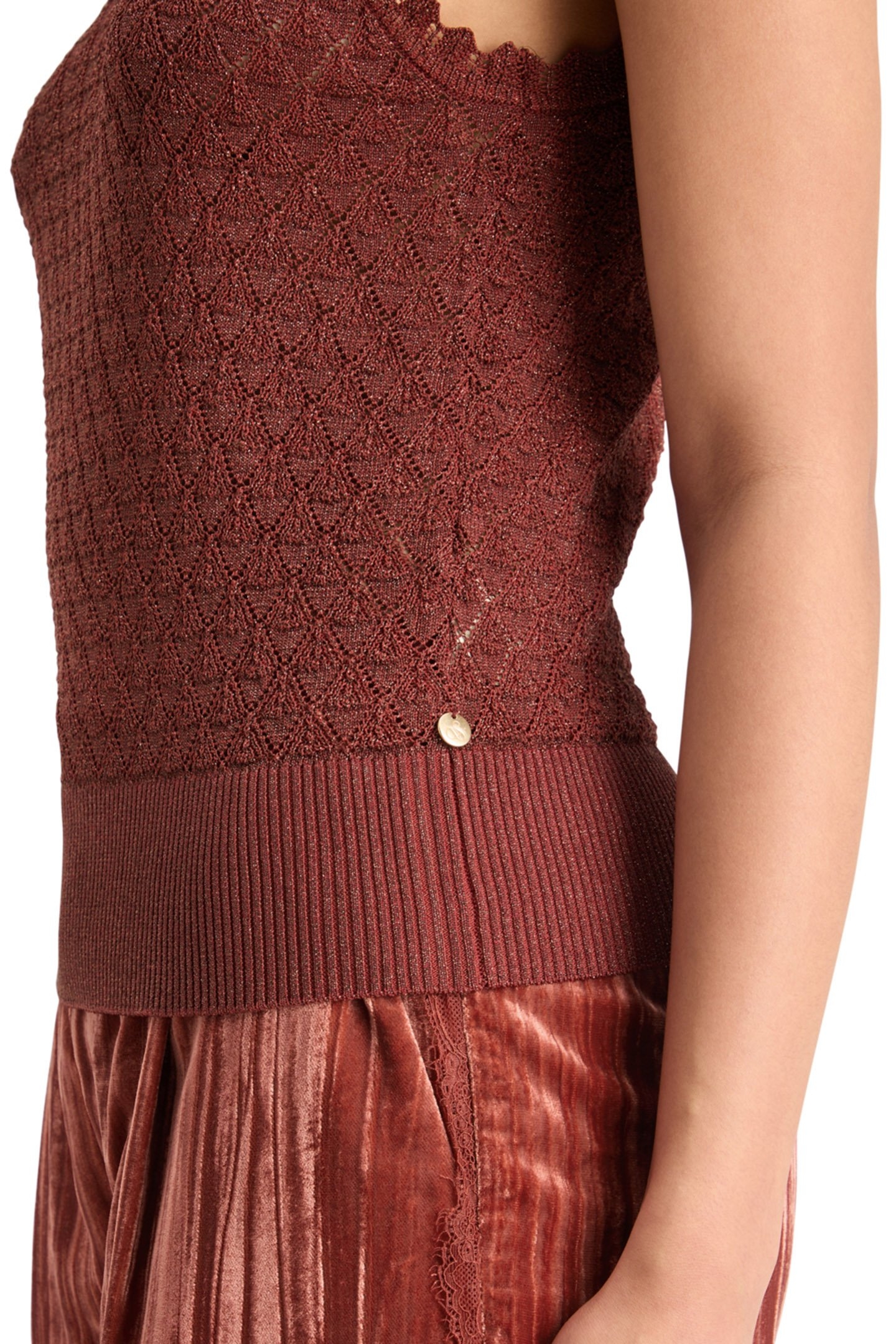 METALLIC POINTELLE KNITTED TANK RUST 7