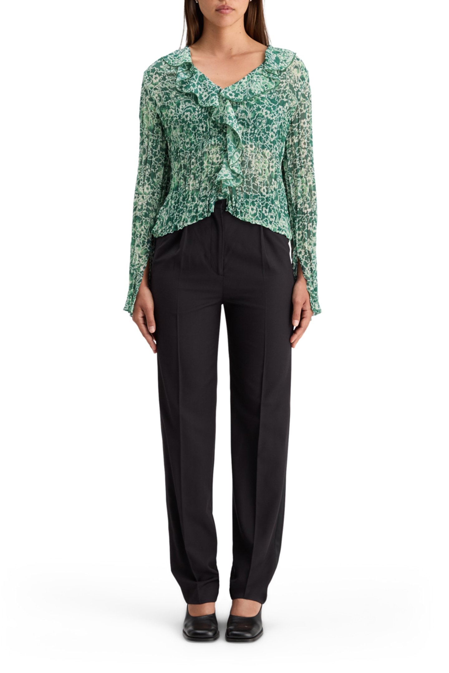 RUFFLED TOP SHIBORI FLORAL GREEN 3