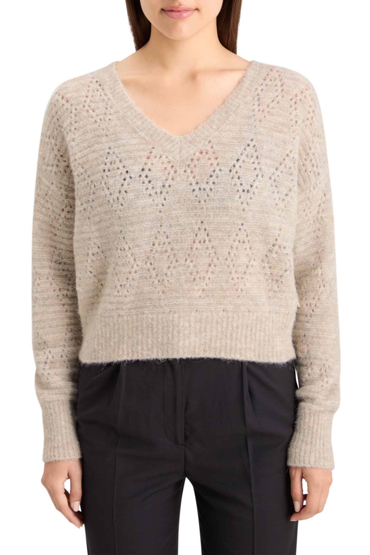 BOUCLE V-NECK RELAXED PULLOVER OATMEAL MELANGE 1