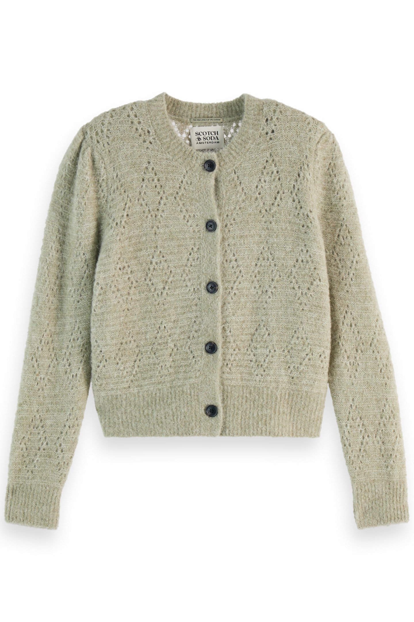 BOUCLE CREW NECK CARDIGAN WASHED SAGE MELANGE 4