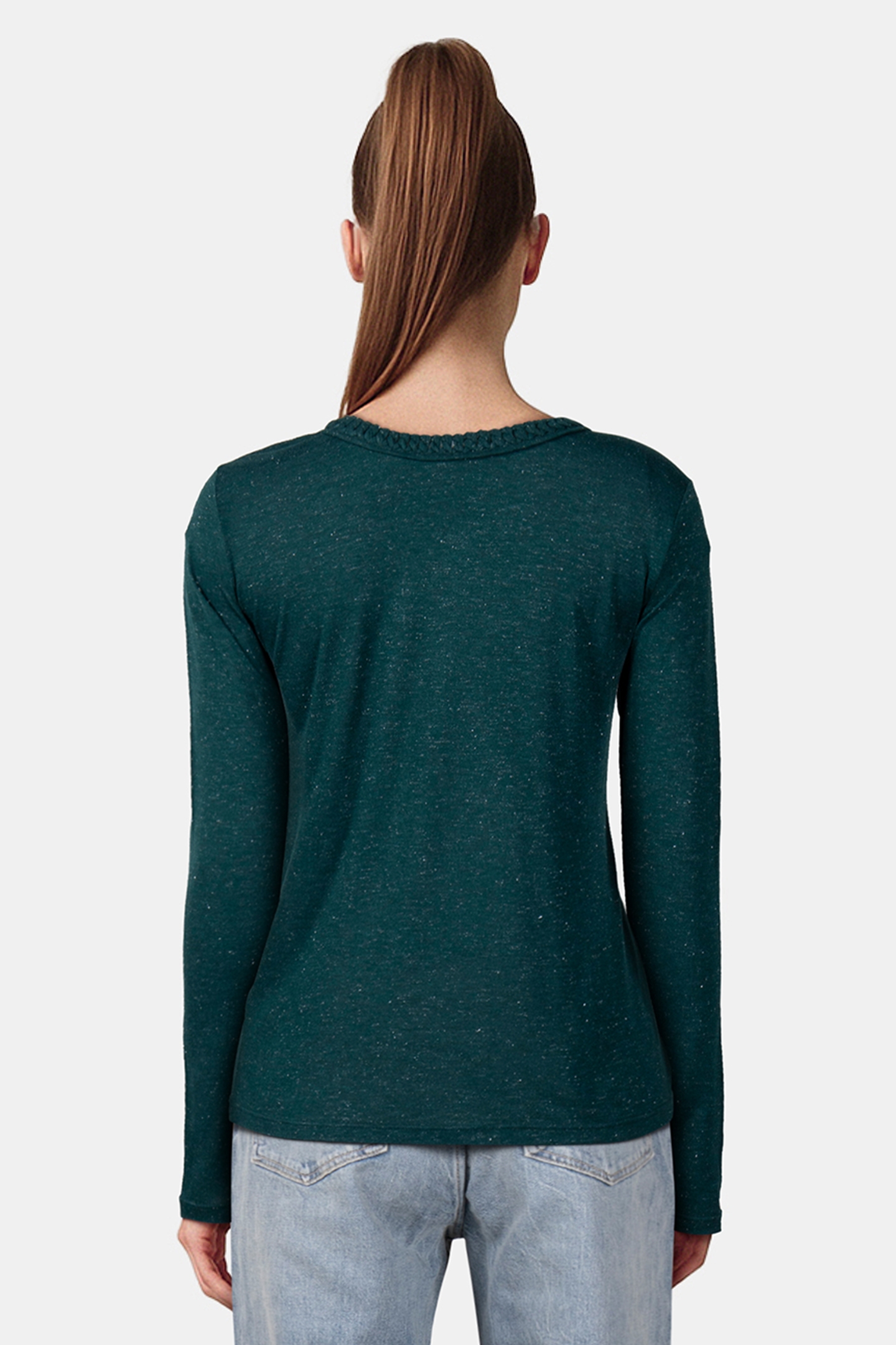 SEQUIN TEE WITH BRAIDED NECKLINE 2