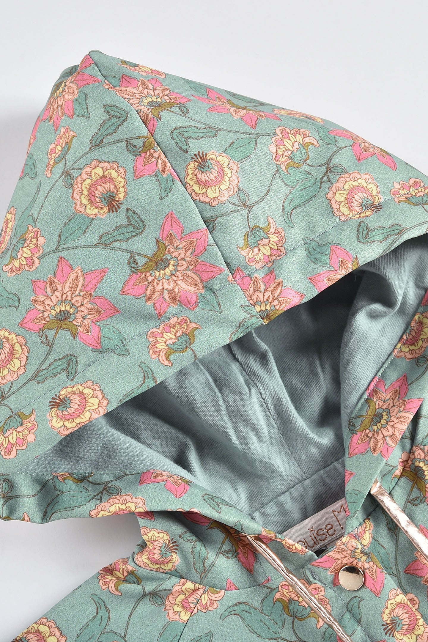 RAINCOAT MANOUKIA TURQUOISE FLOWERS 4