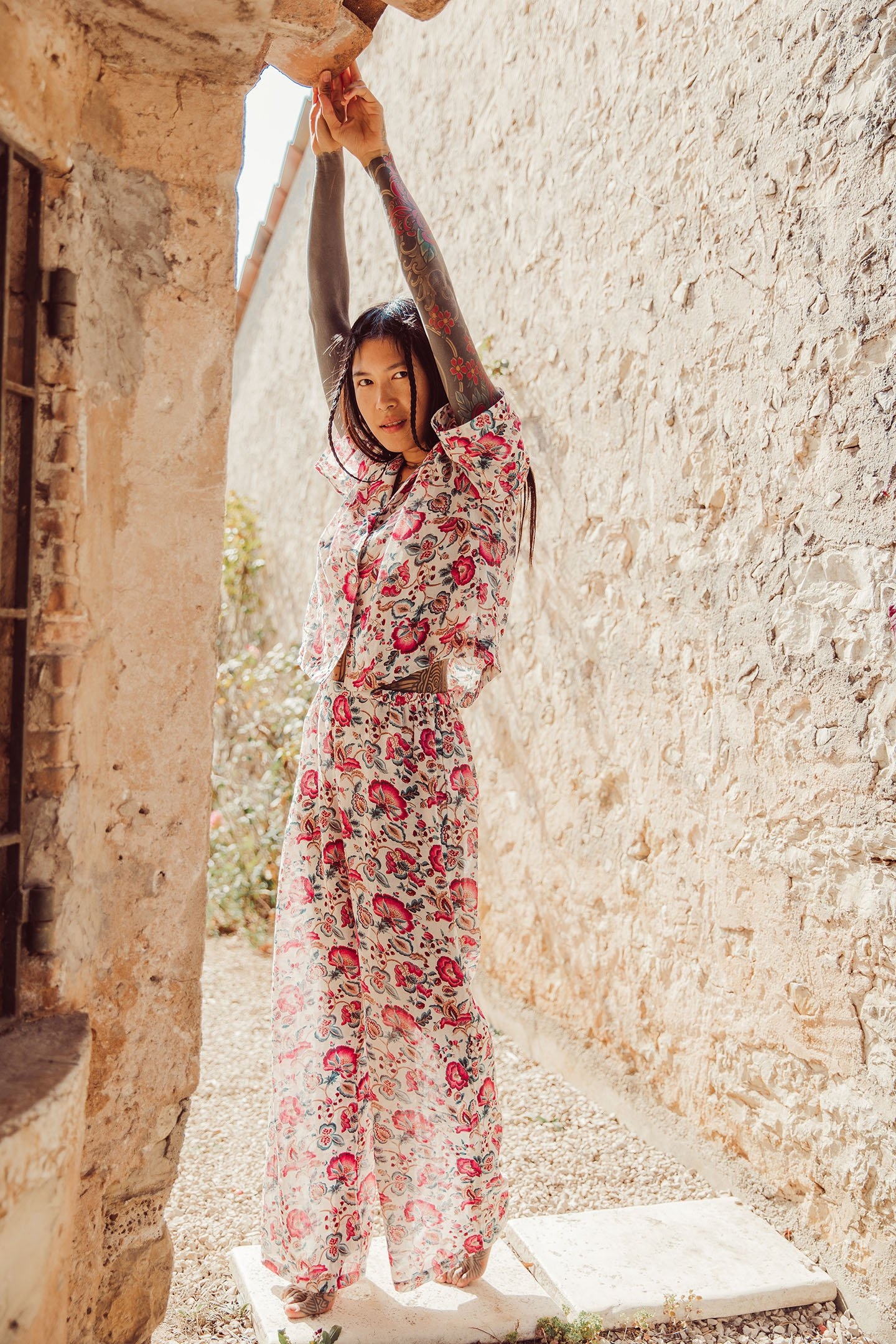 PAJAMAS TOP LOULOU CREAM INDIAN FLOWERS 1