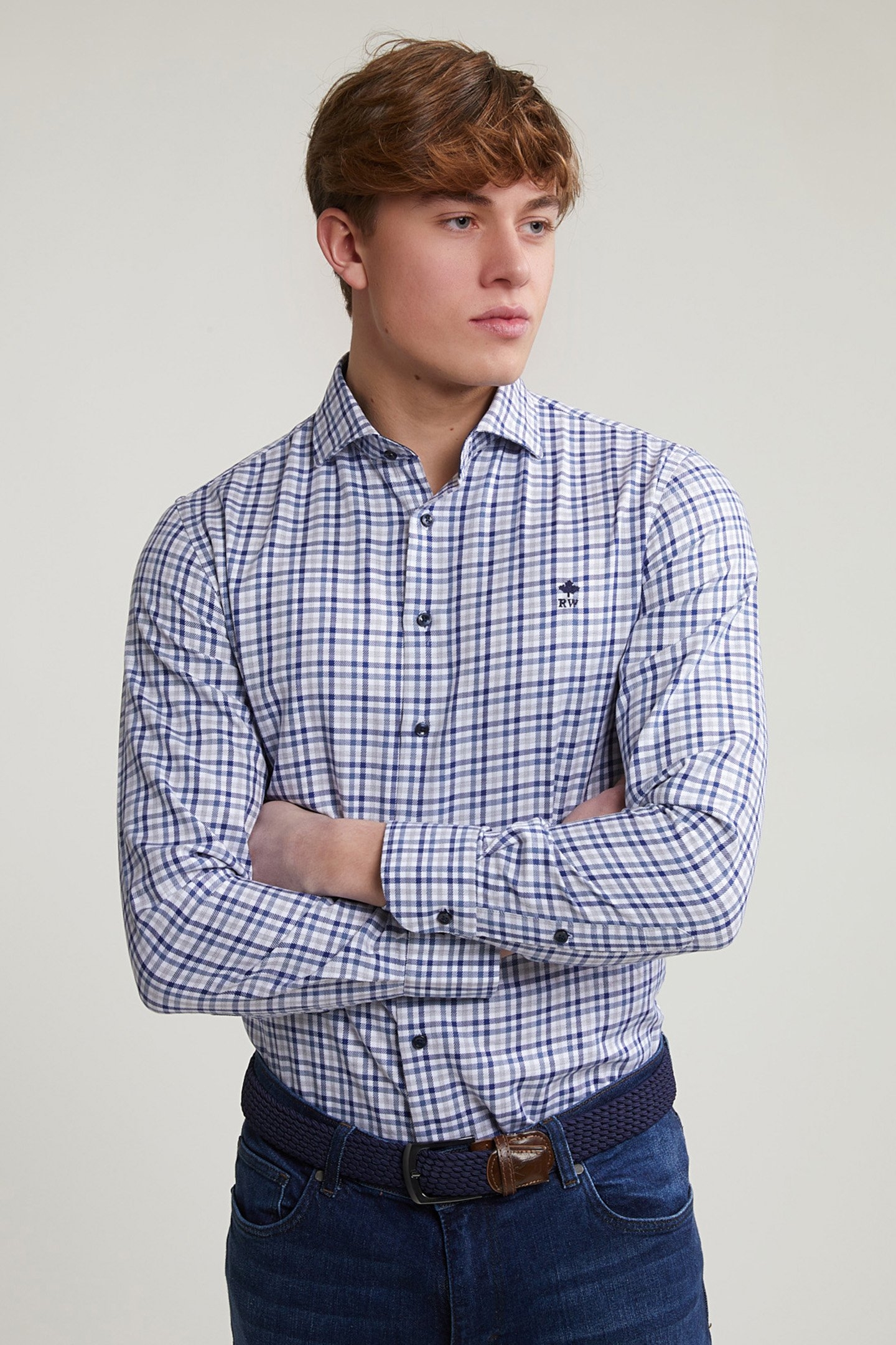 CUSTOM FIT CHECKED SHIRT BLUE/BEIGE 1