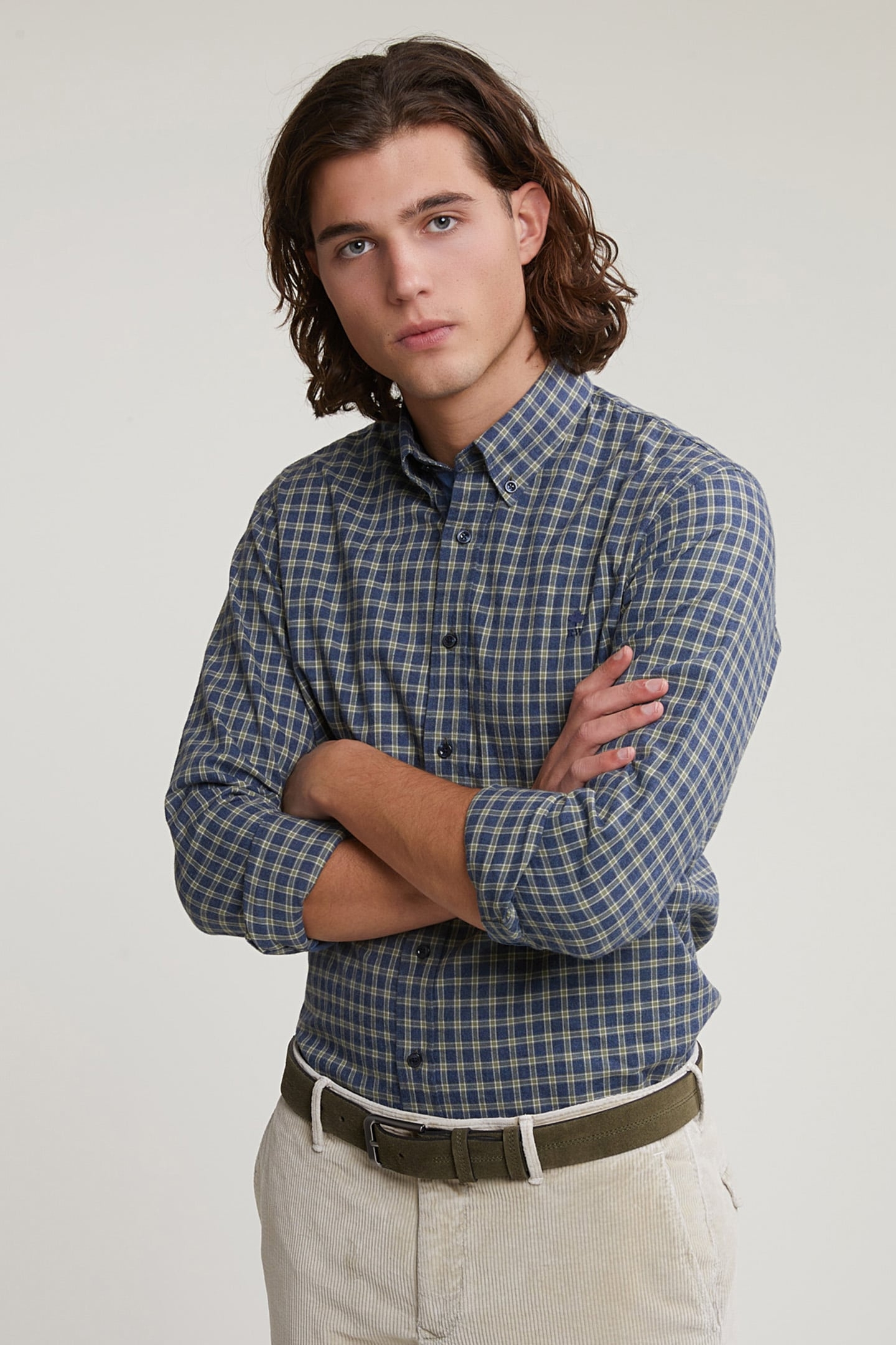 CUSTOM FIT CHECKED SHIRT KHAKI 1