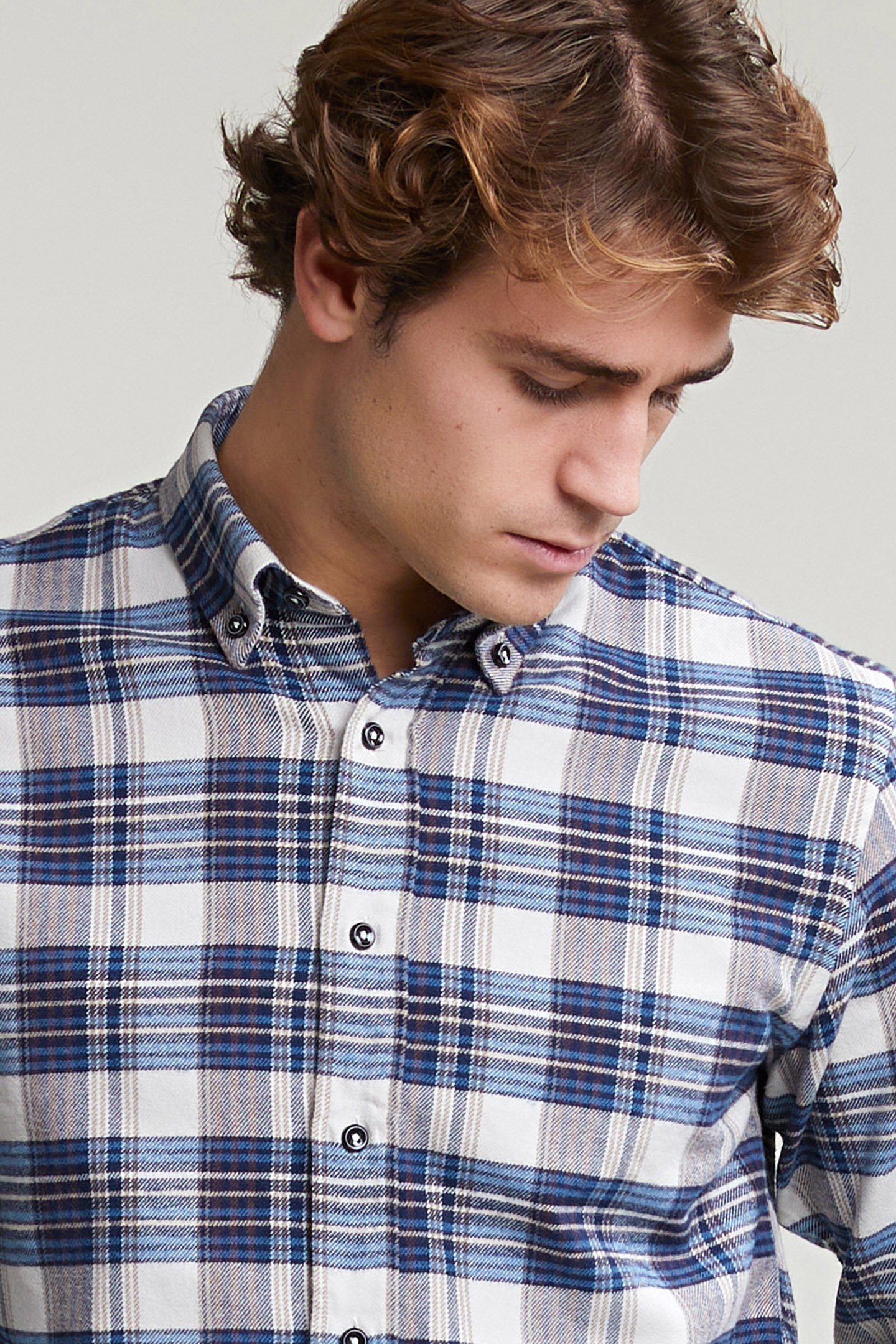 CUSTOM FIT CHECKED SHIRT BLUE/BEIGE 4