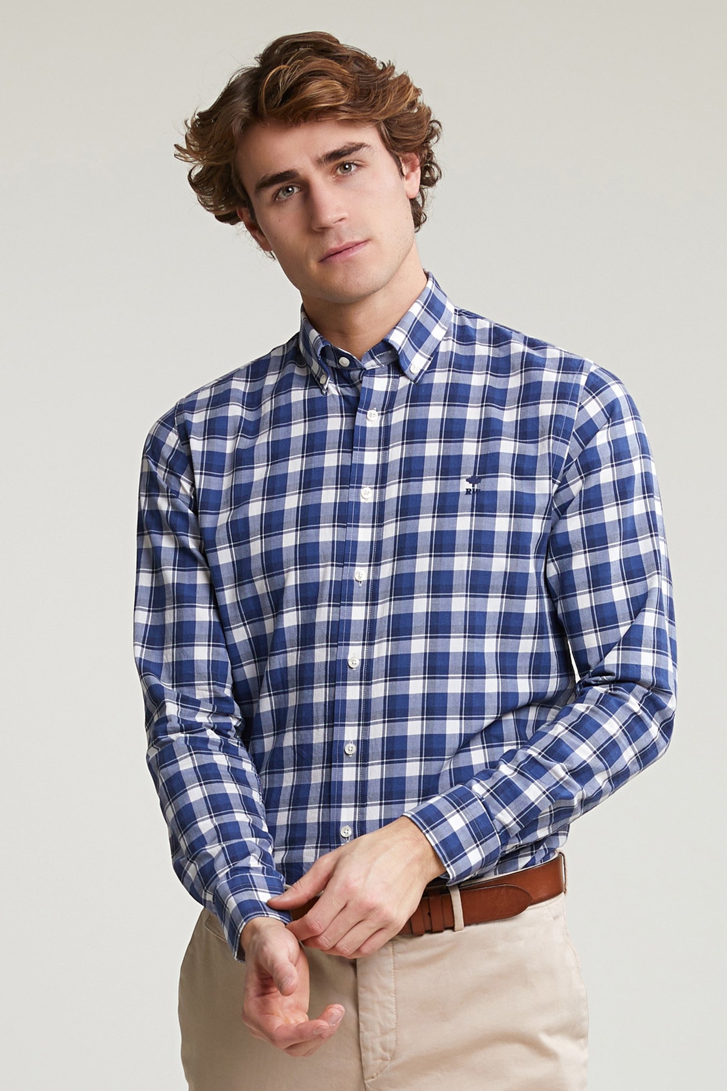 CUSTOM FIT CHECKED SHIRT BLUE/WHITE 1