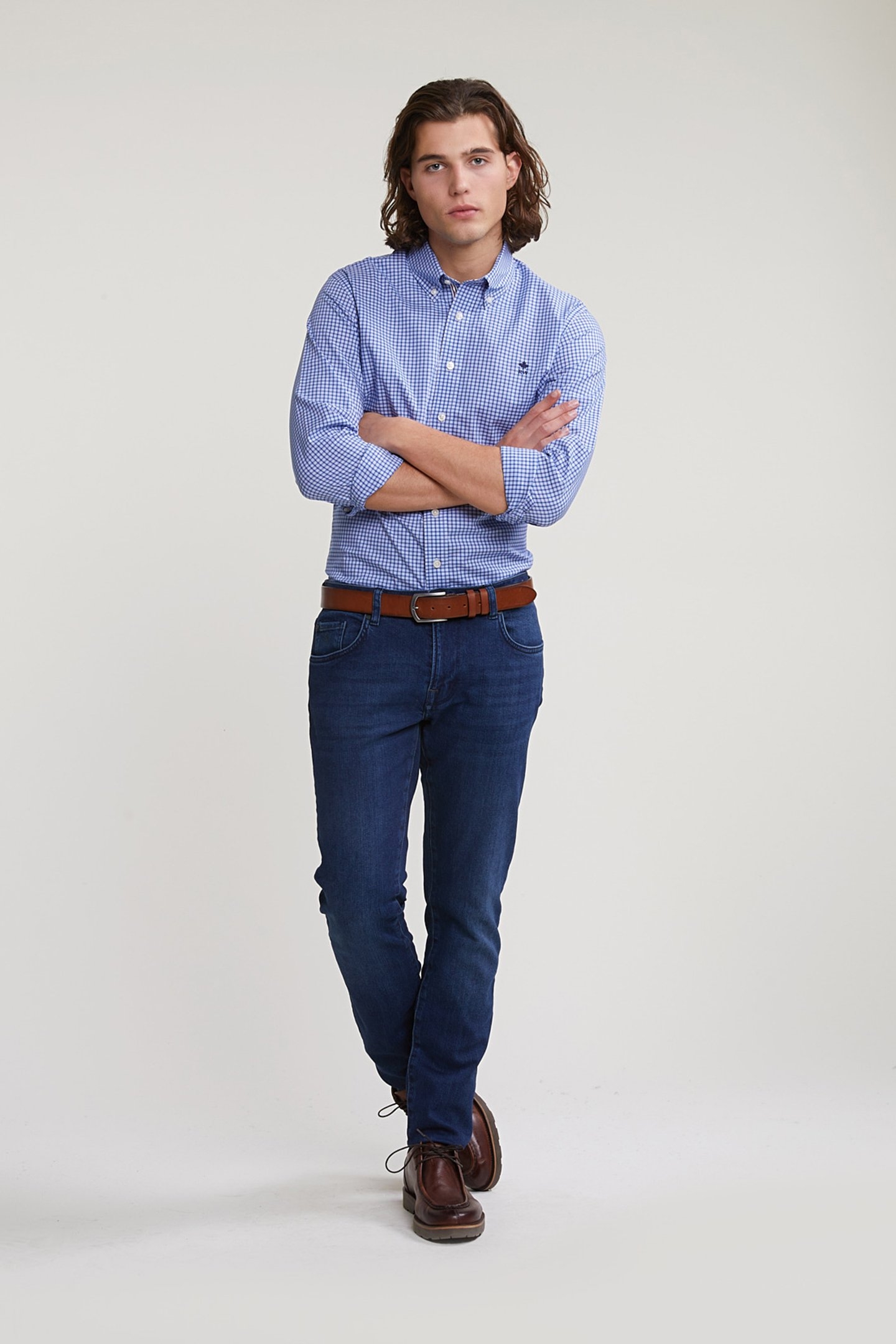 CUSTOM FIT CHECKED SHIRT BLUE/WHITE 3