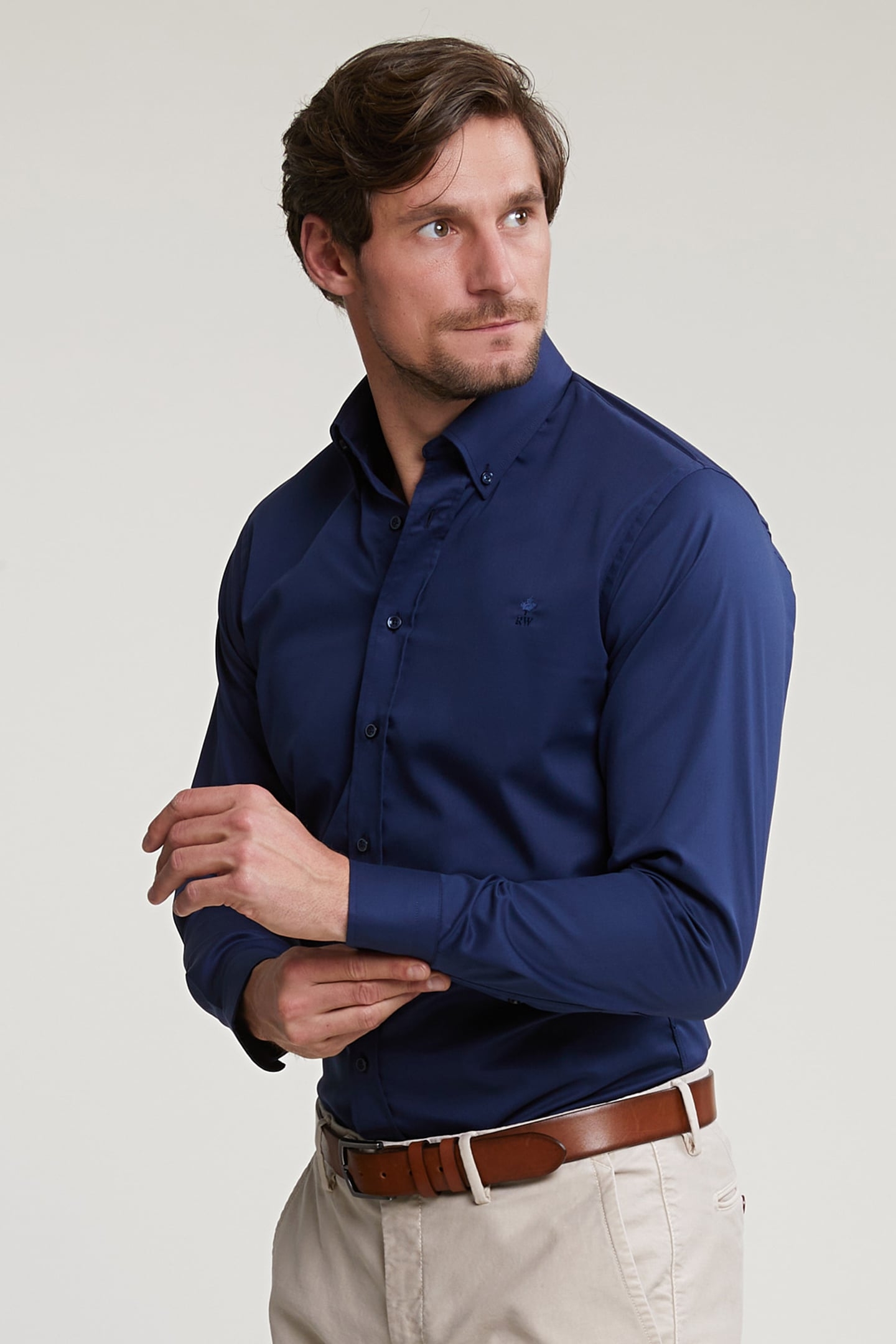 CUSTOM FIT UNI COTTON STRETCH SHIRT BLUE 1