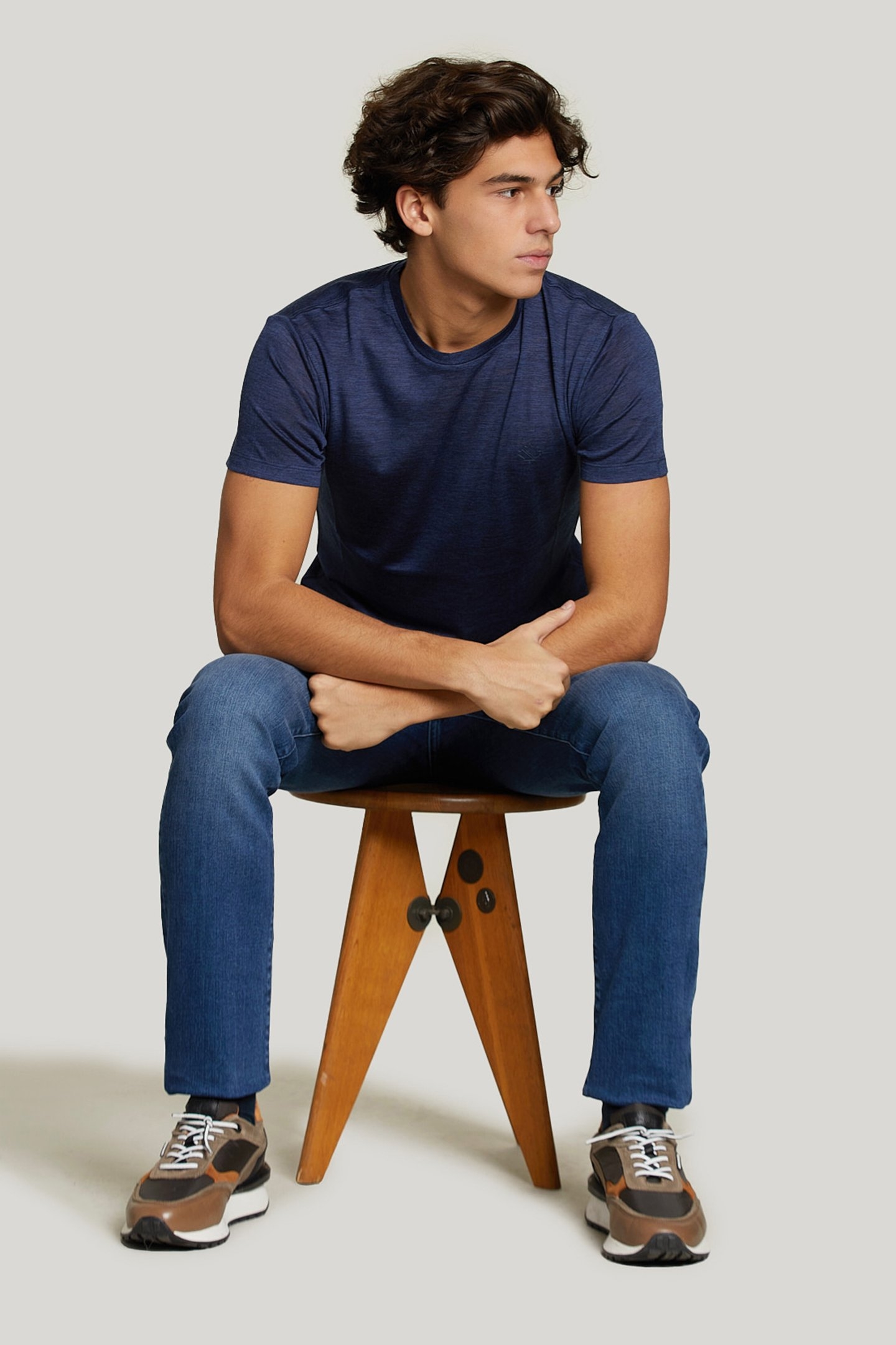 SLIM FIT VIRGIN WOOL T-SHIRT BLUE 3