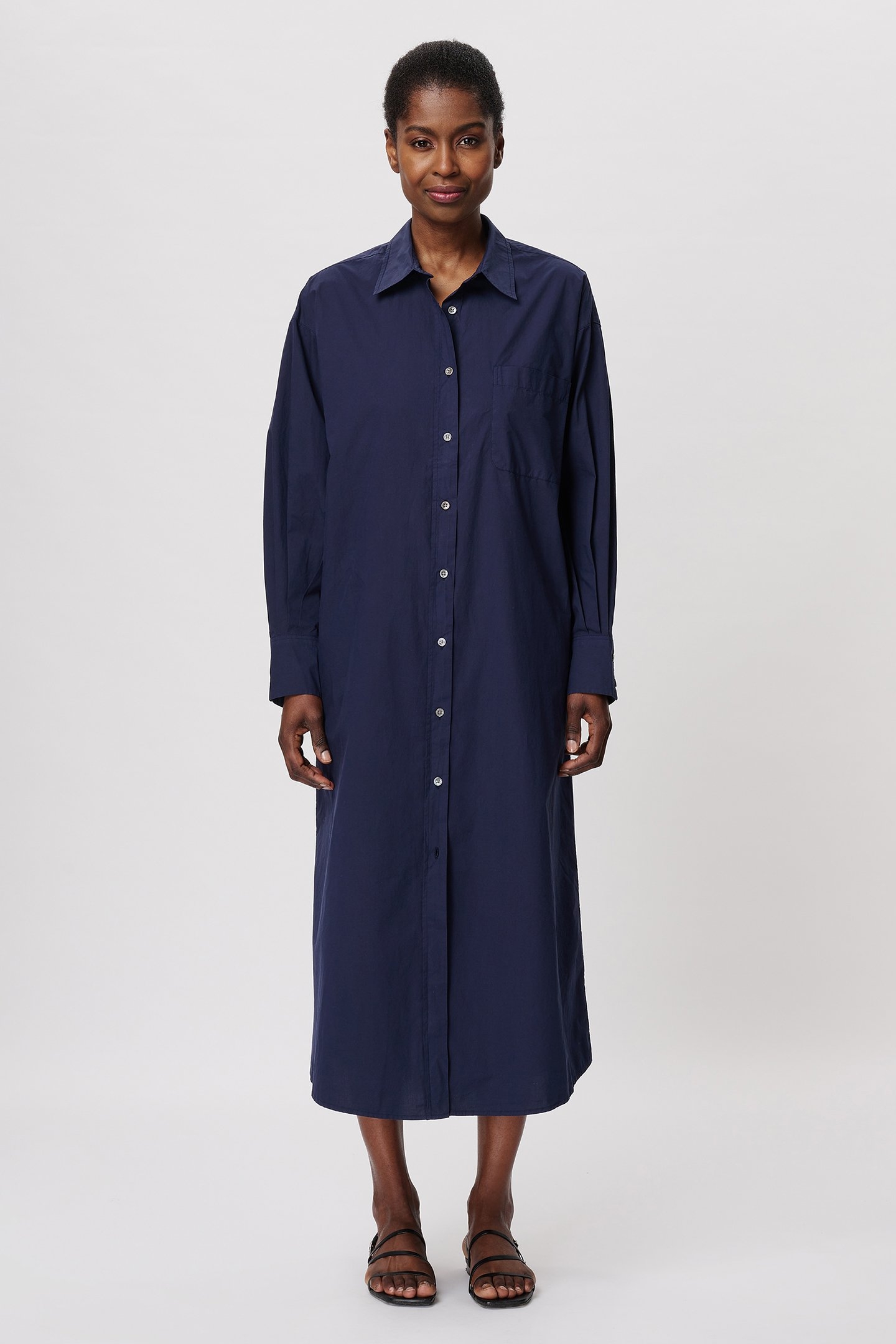COTTON POPLIN LONG SHIRT DRESS MIDNIGHT BLUE 1