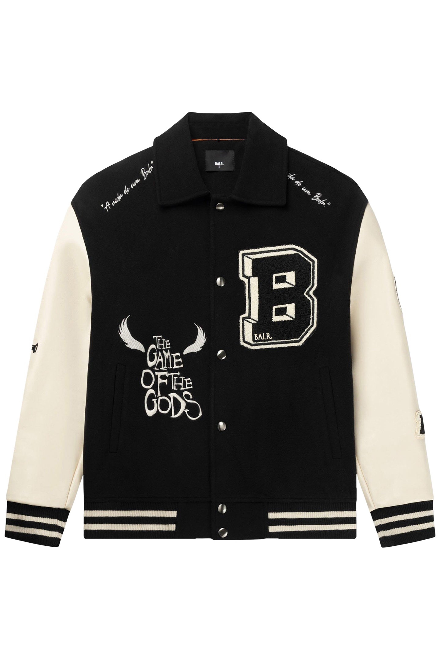 GAME OF THE GODS GRAFFITI BOX FIT VARSITY JACKET JET BLACK 3