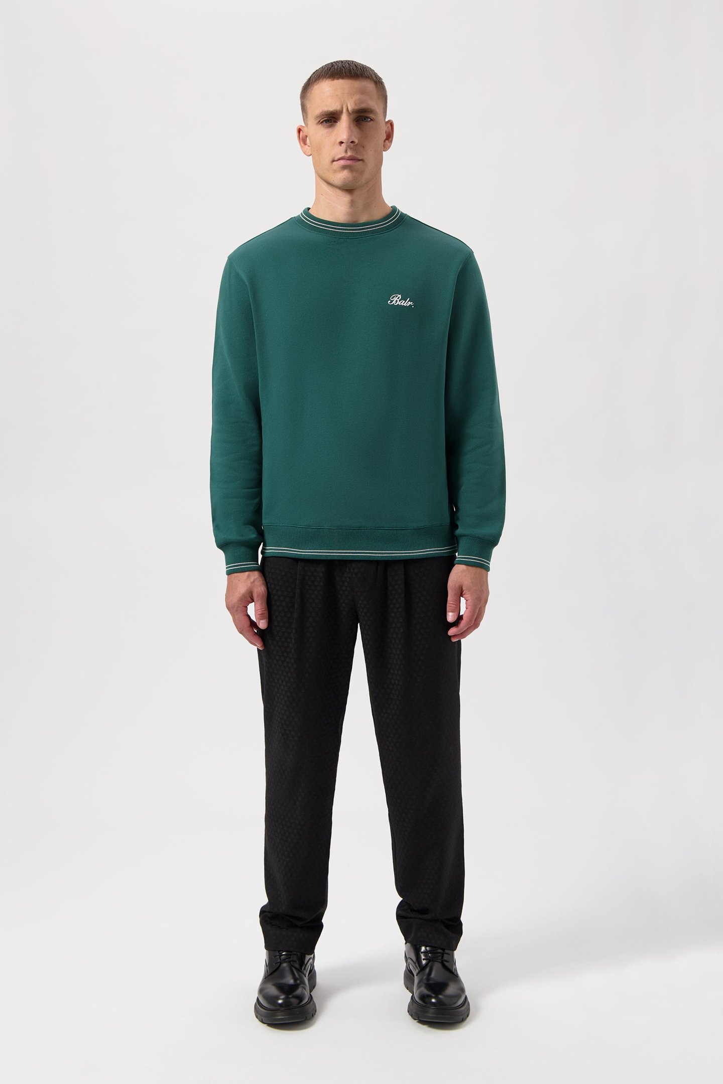 TAPE STRIPED CREWNECK BOTANICAL GREEN 2
