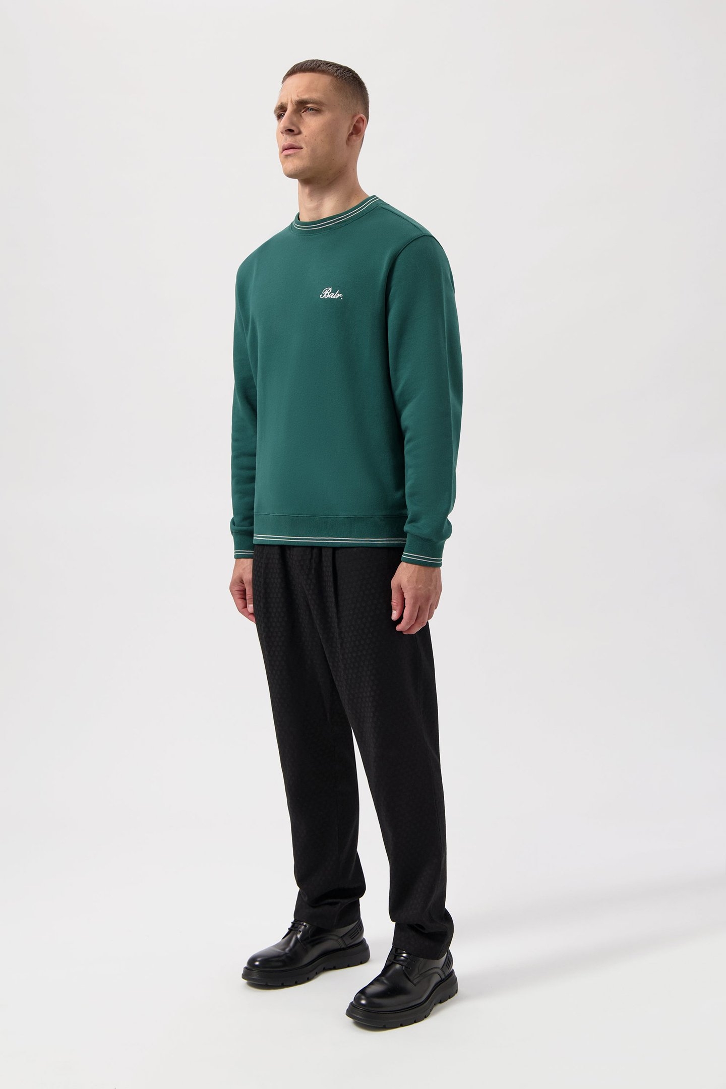 TAPE STRIPED CREWNECK BOTANICAL GREEN 6