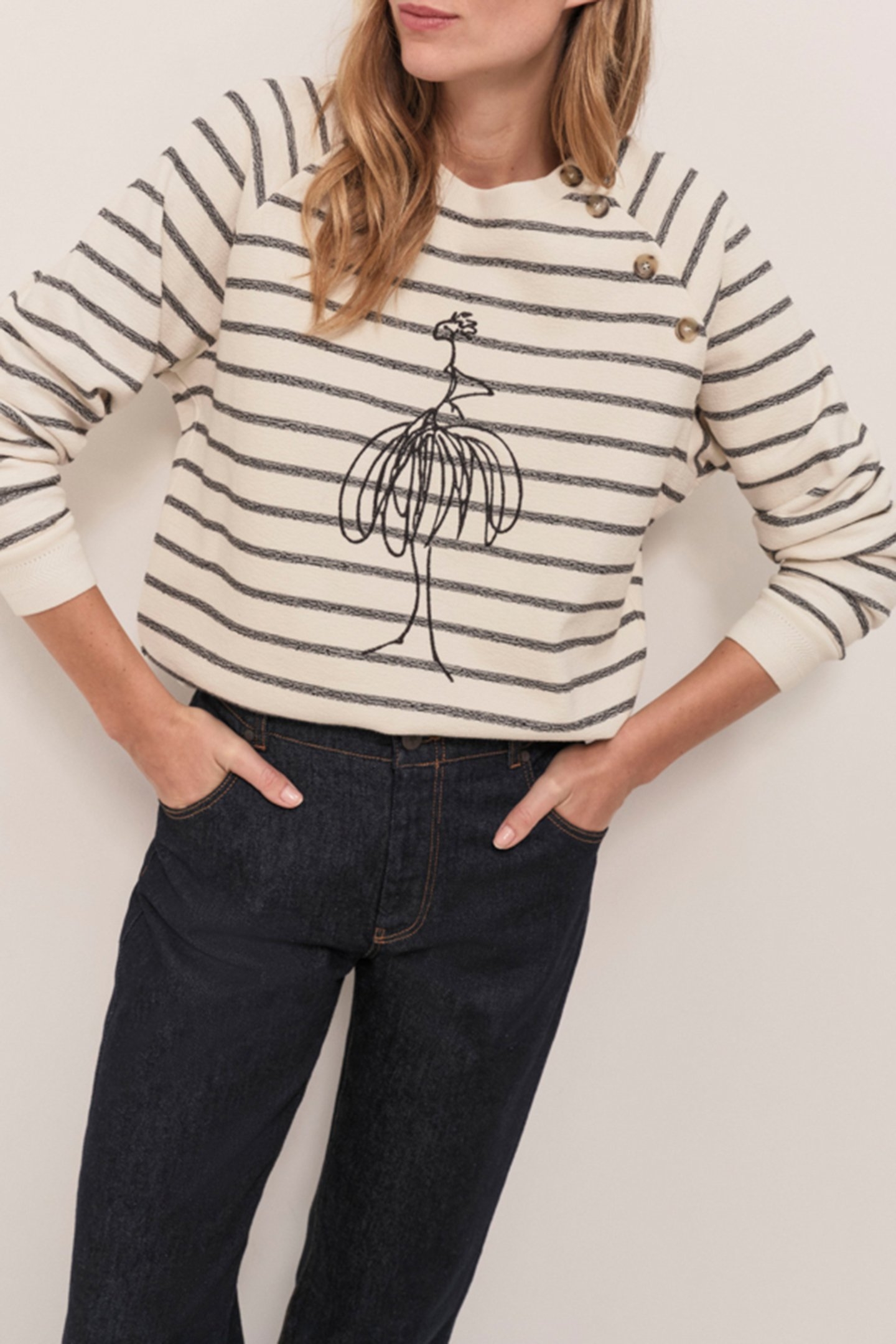 MARCEAU - ECRU SWEATSHIRT WITH SAILOR-STYLE EMBROIDERY AND D 3