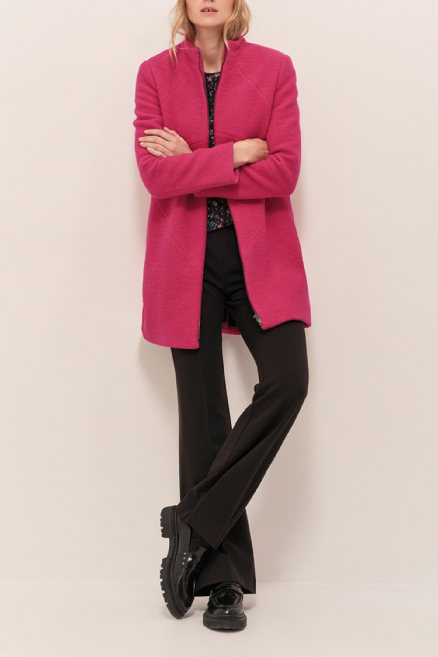 DOFFEN - FUCHSIA STRAIGHT COAT IN BOILED WOOL 2