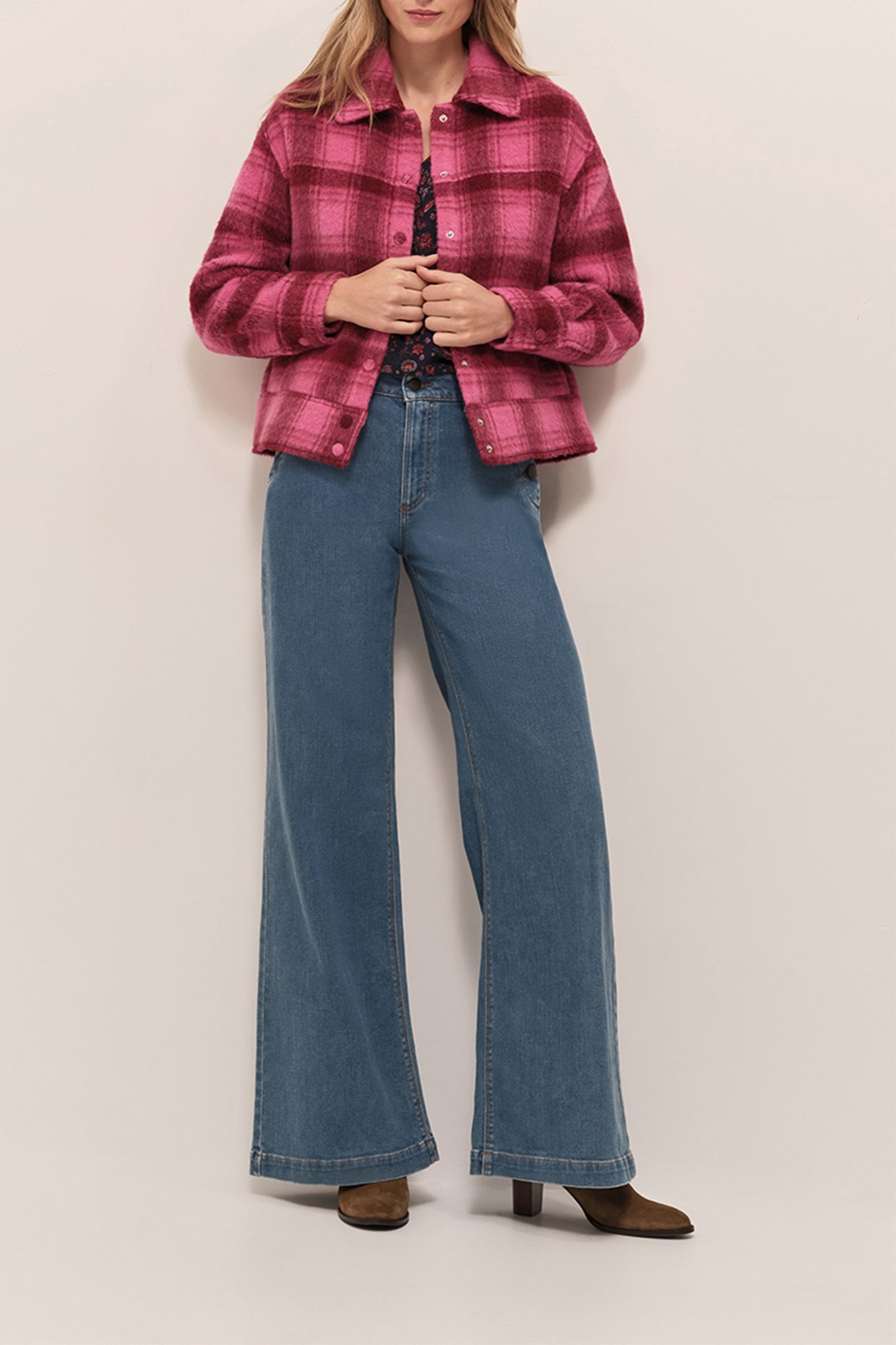 VIAN - FUCHSIA WOOL OVERSHIRT JACKET WITH CHECK PATTERN 2