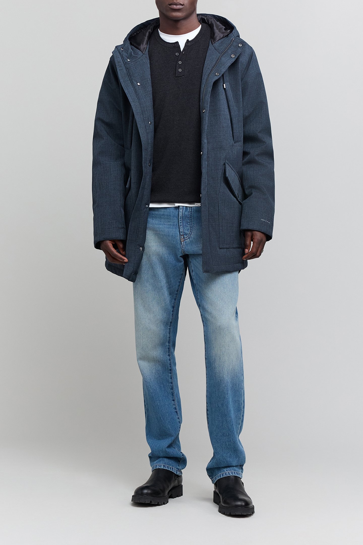 DENIM-EFFECT QUILTED INDIGO PARKA 3