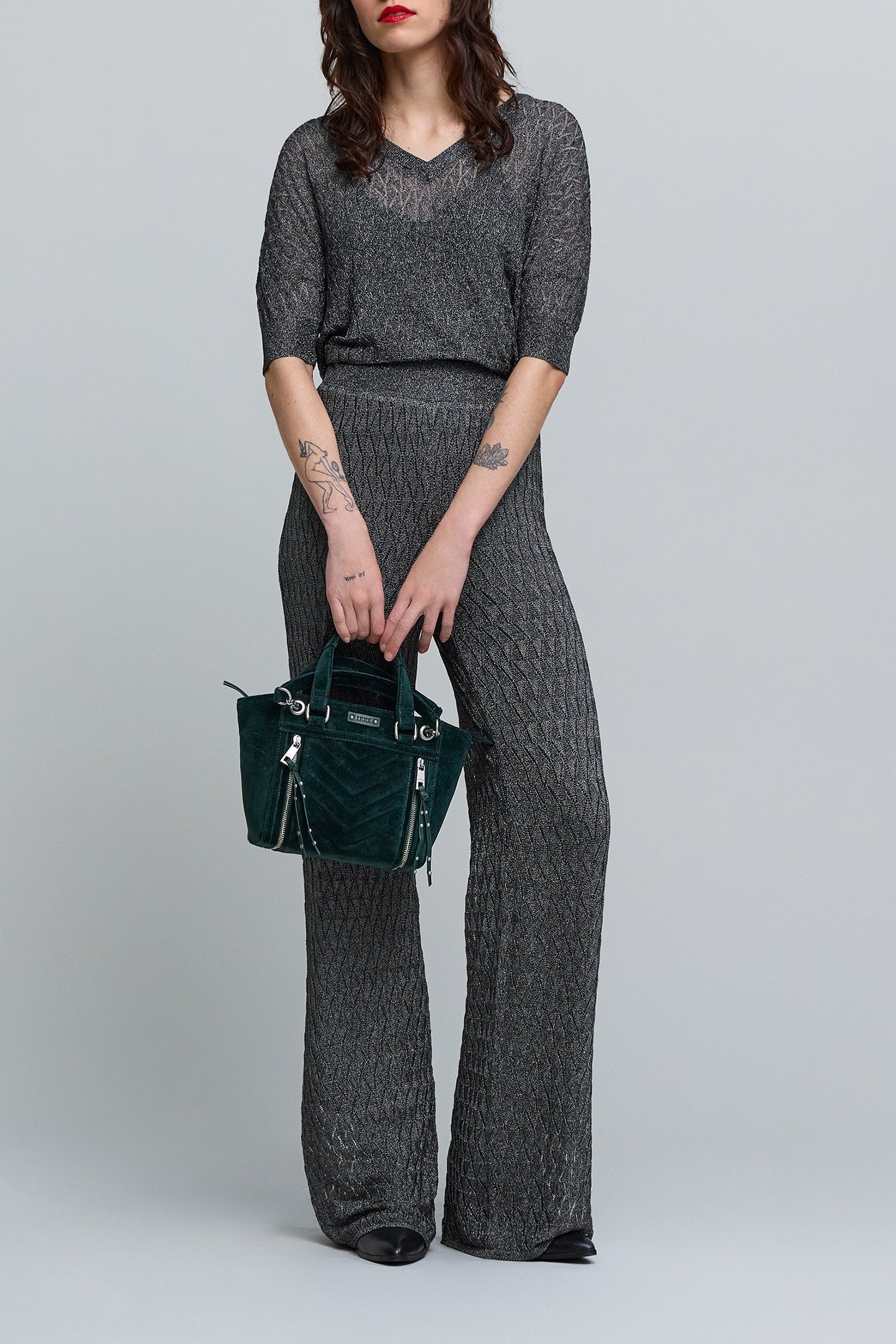 GREY FINE KNIT OPENWORK GRAPHIC SWEATER 3